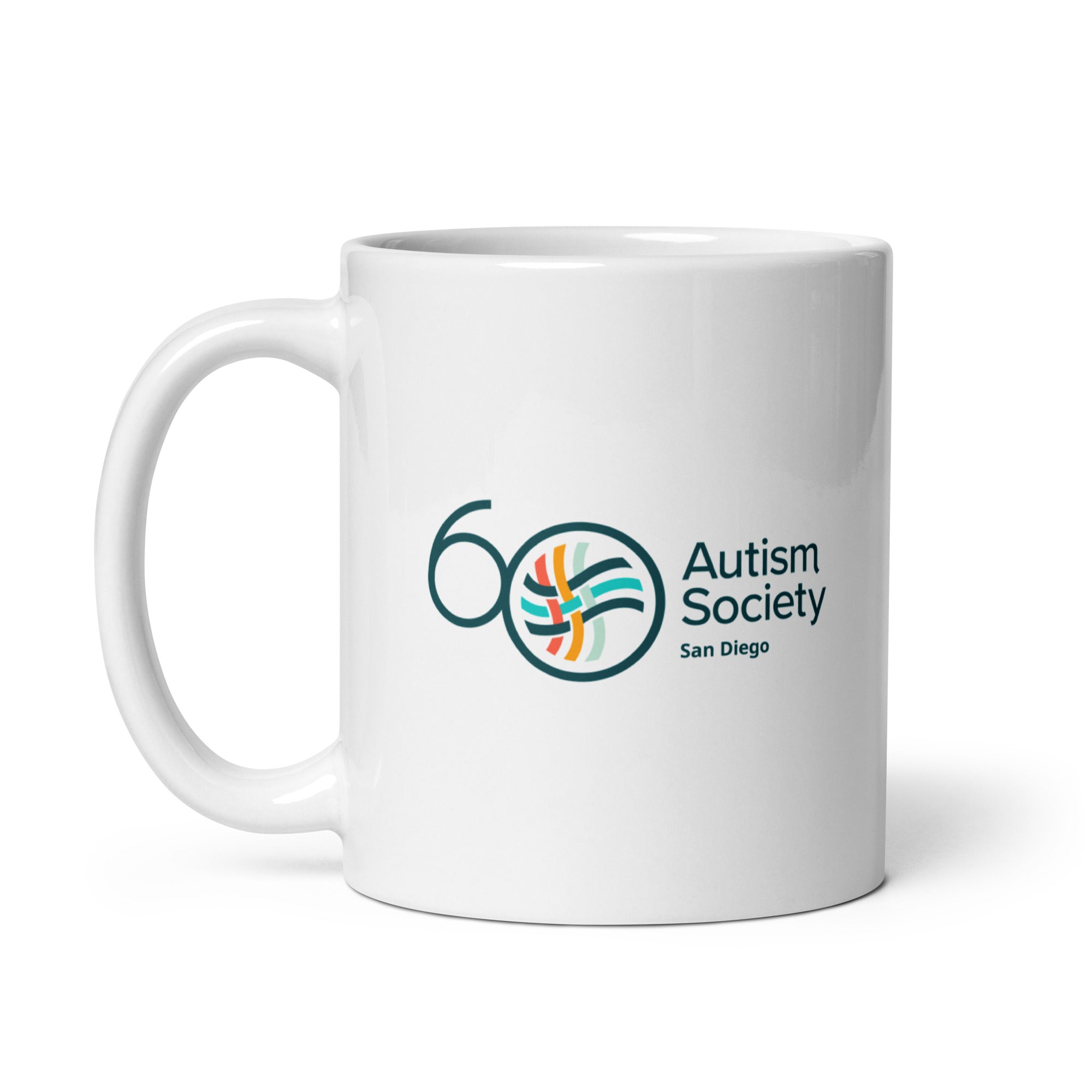 ASSD 60th Logo White Mug | Autism Society San Diego