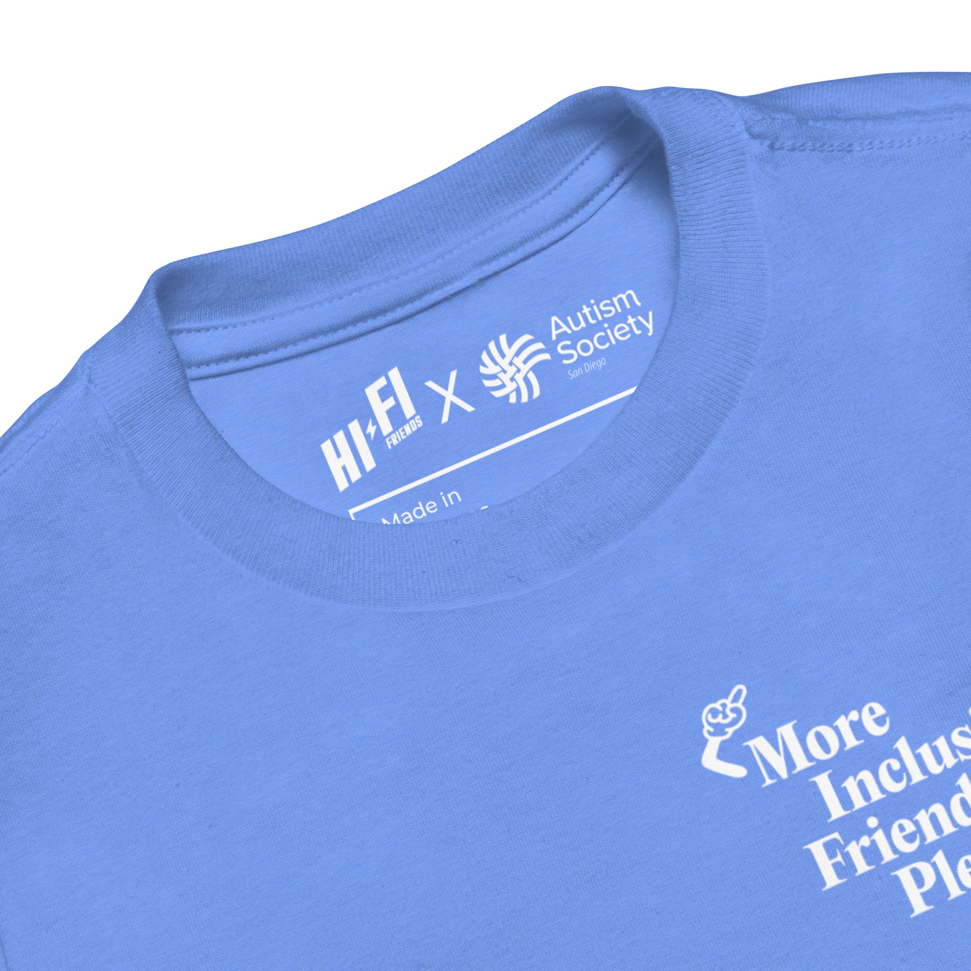 More Inclusive Friends Please Toddler Tee in Heather Columbia Blue | Autism Society San Diego