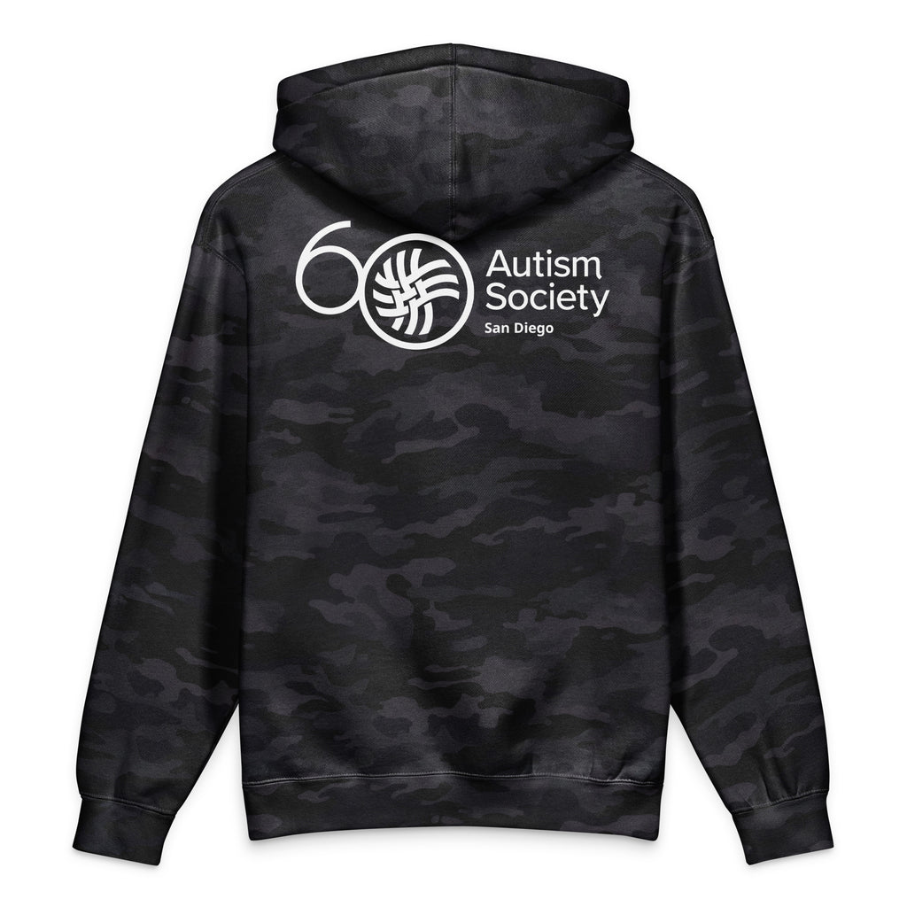 ASSD 60th Logo Heavyweight Hoodie in Black Camo | Autism Society San Diego