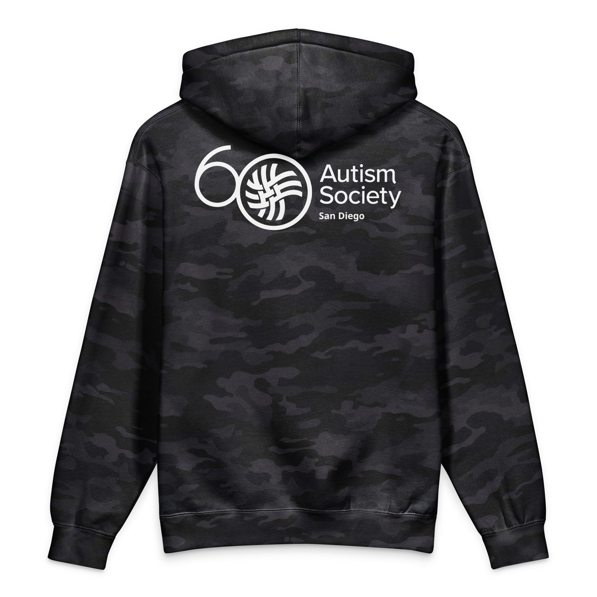 ASSD 60th Logo Heavyweight Hoodie in Black Camo | Autism Society San Diego