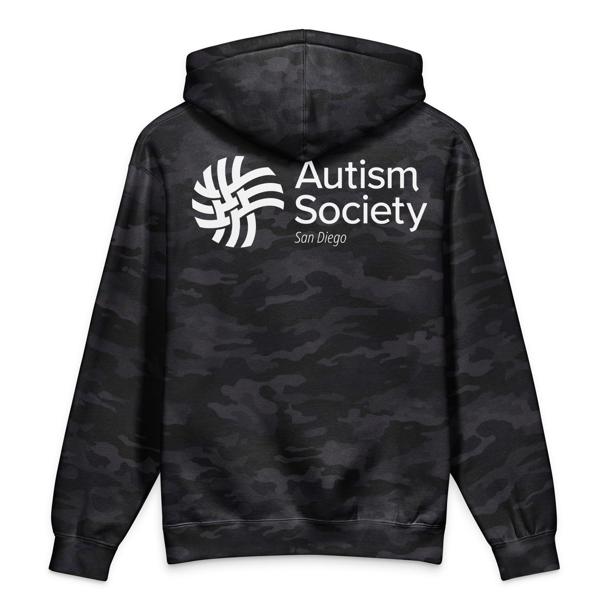 ASSD Essential Logo Heavyweight Hoodie in Black Camo | Autism Society San Diego