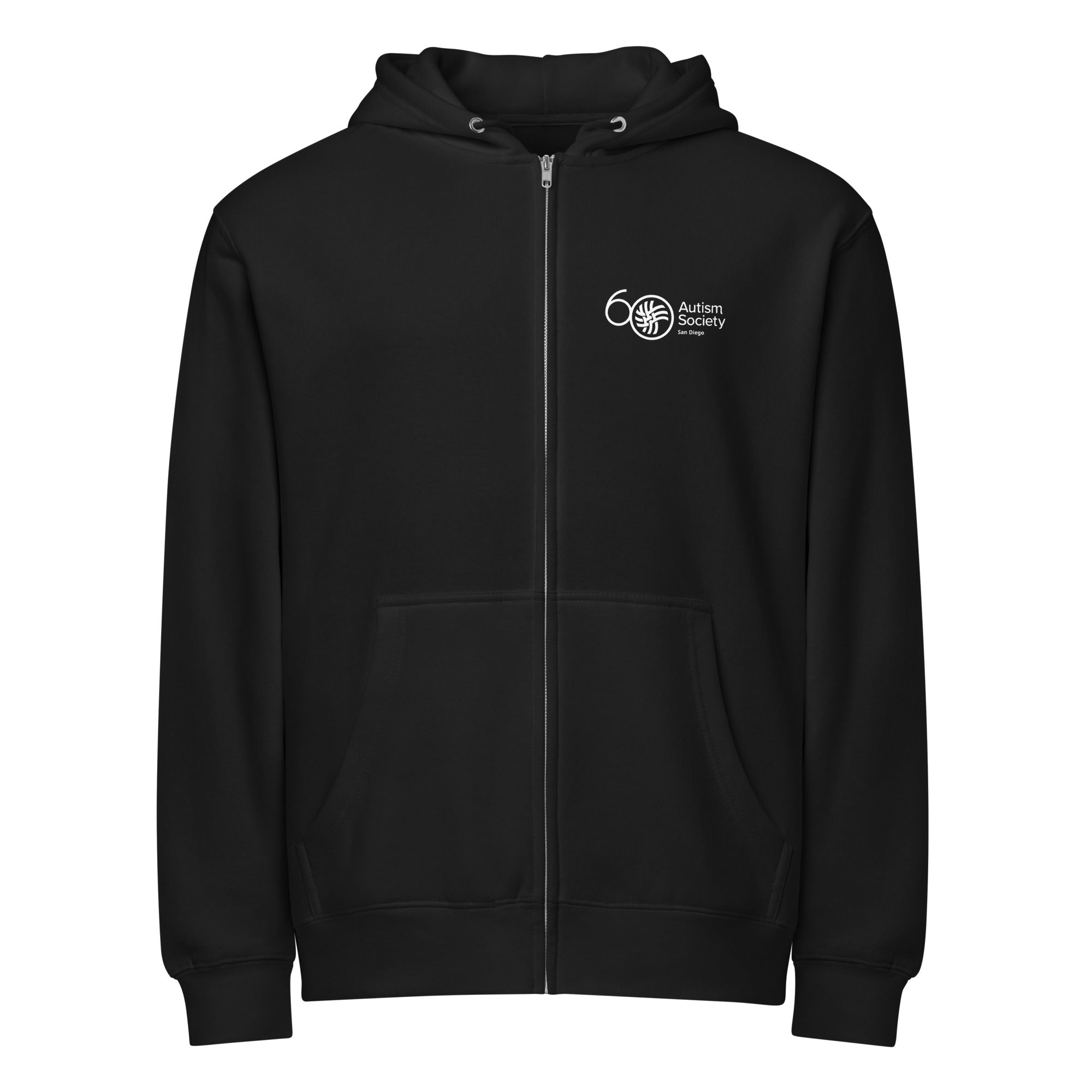 ASSD 60th Logo Zip Up Hoodie in Black | Autism Society San Diego