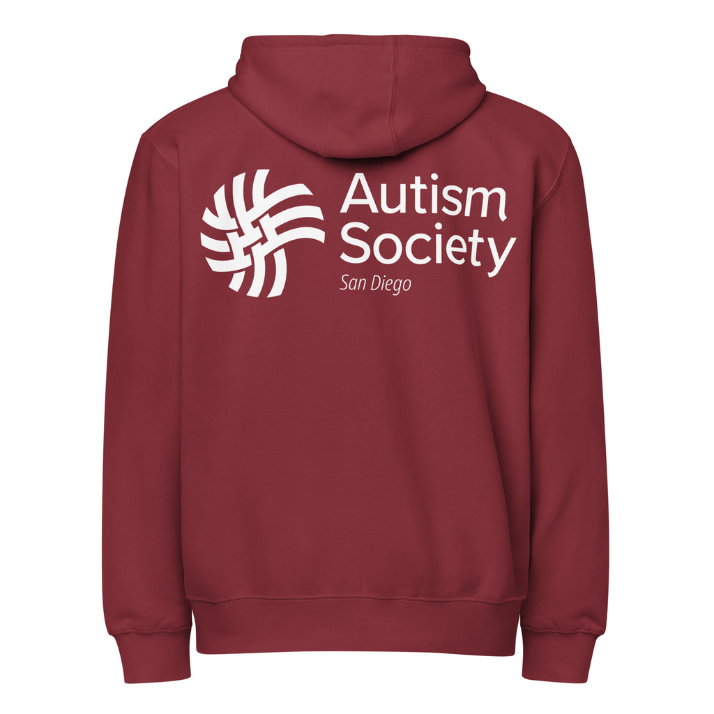 ASSD Essential Logo Zip Up Hoodie in Burgundy | Autism Society San Diego