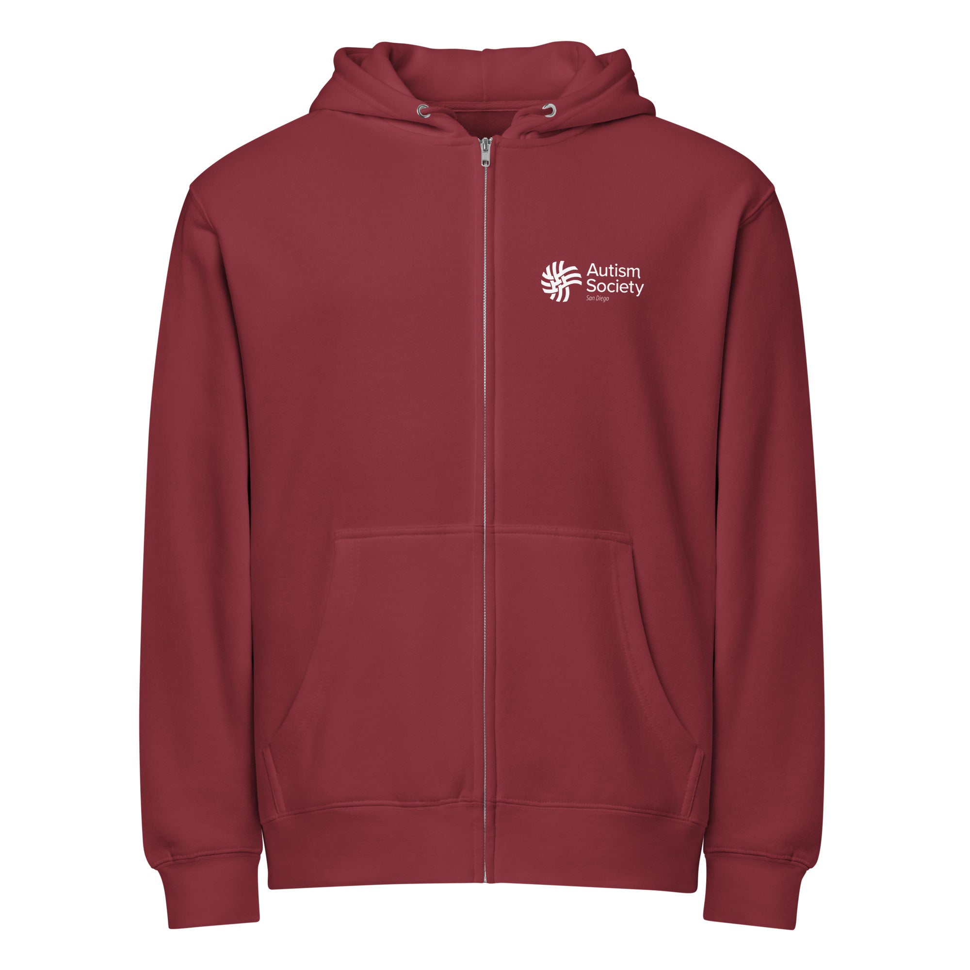 ASSD Essential Logo Zip Up Hoodie in Burgundy | Autism Society San Diego