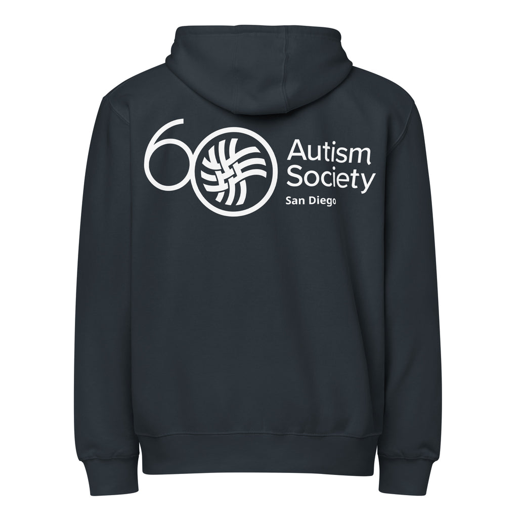 ASSD 60th Logo Zip Up Hoodie in Navy | Autism Society San Diego
