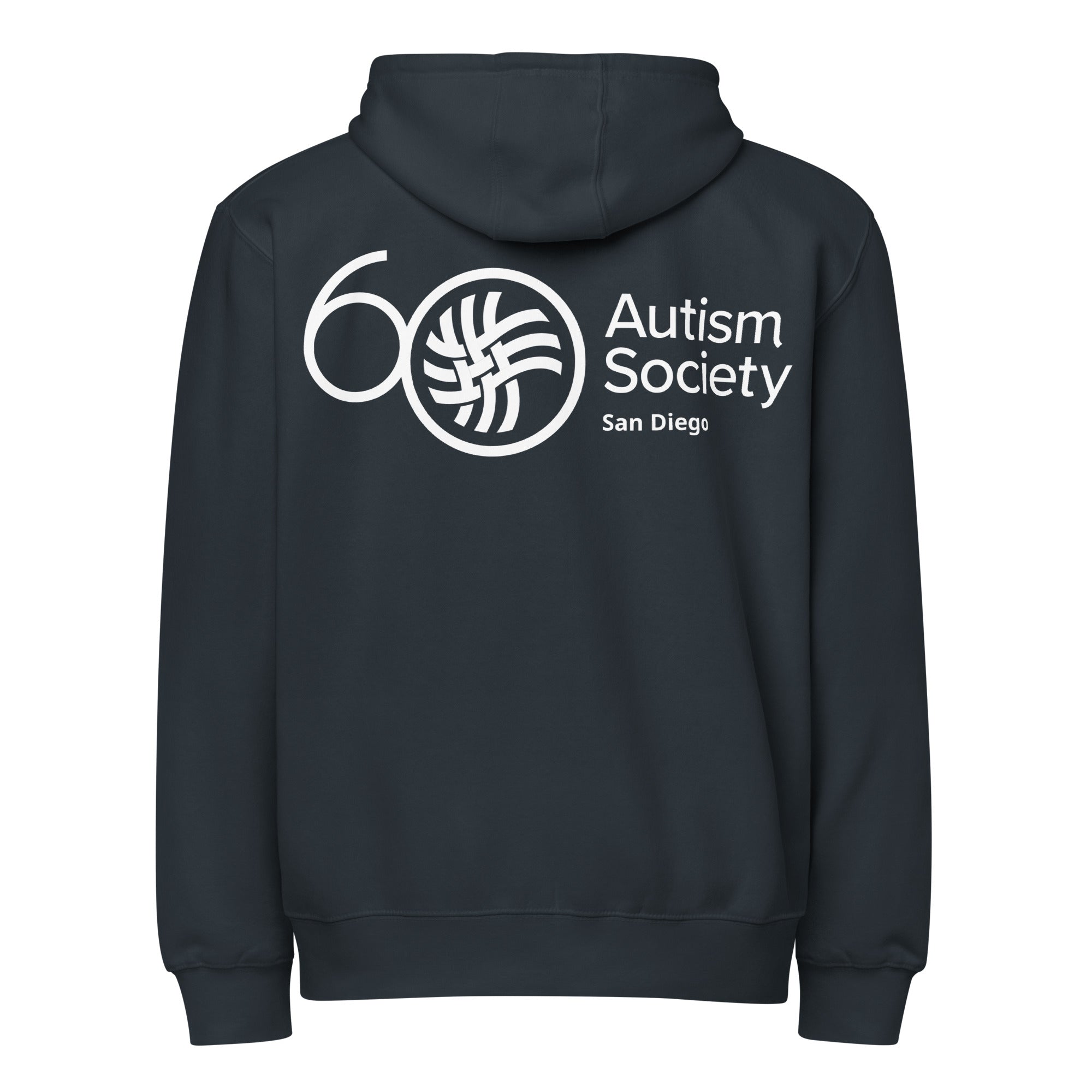 ASSD 60th Logo Zip Up Hoodie in Navy | Autism Society San Diego