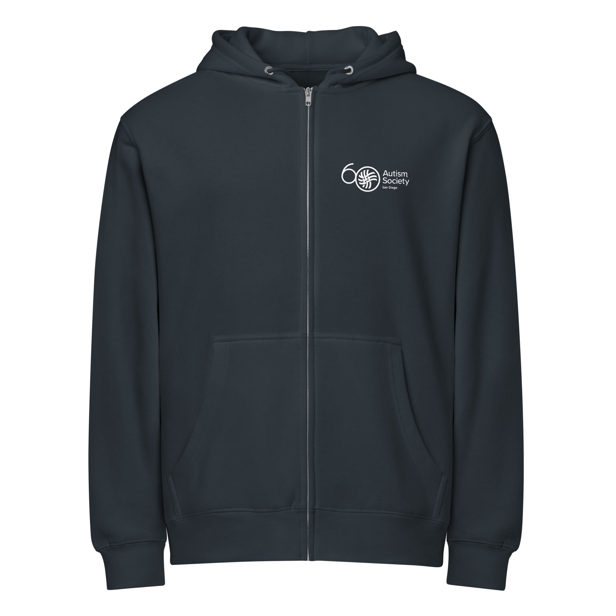 ASSD 60th Logo Zip Up Hoodie in Navy | Autism Society San Diego
