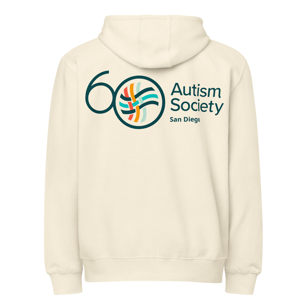 ASSD 60th Logo Zip Up Hoodie in Sandshell | Autism Society San Diego