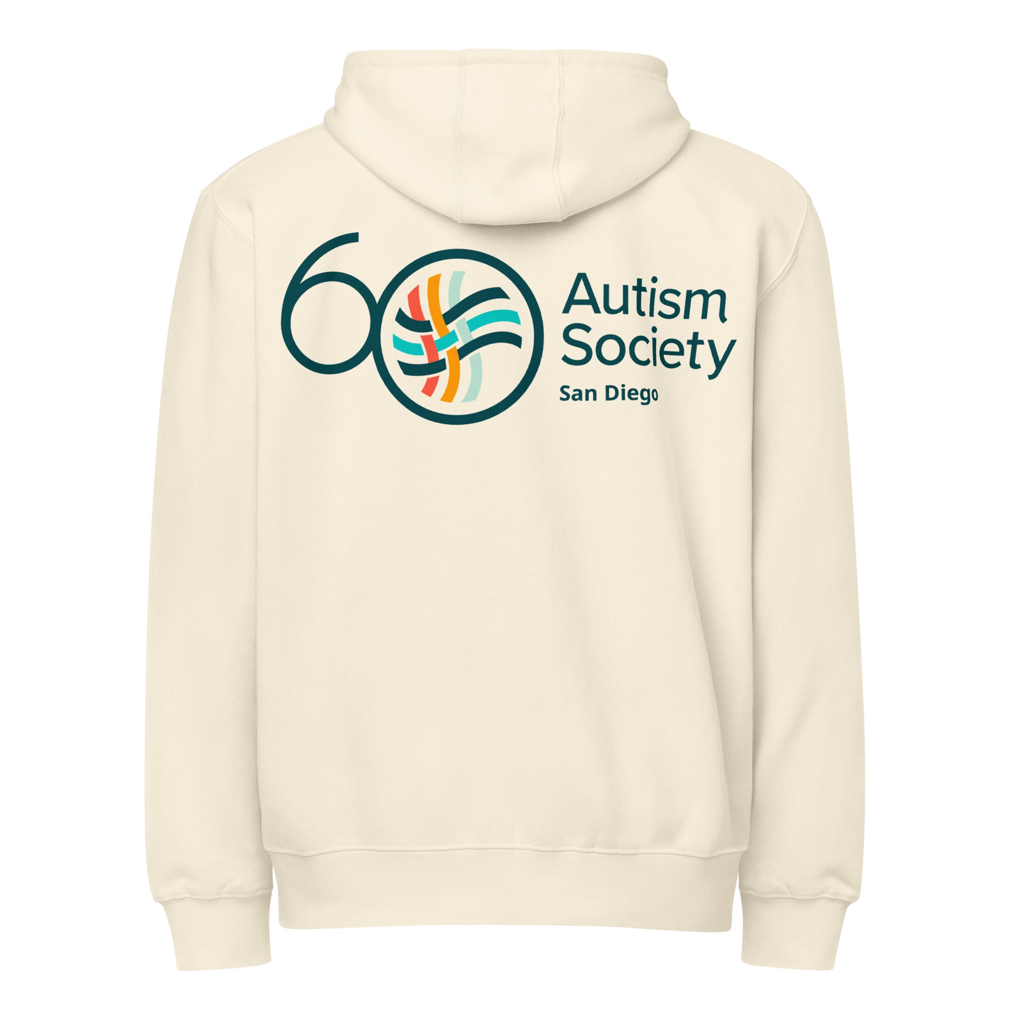 ASSD 60th Logo Zip Up Hoodie in Sandshell | Autism Society San Diego