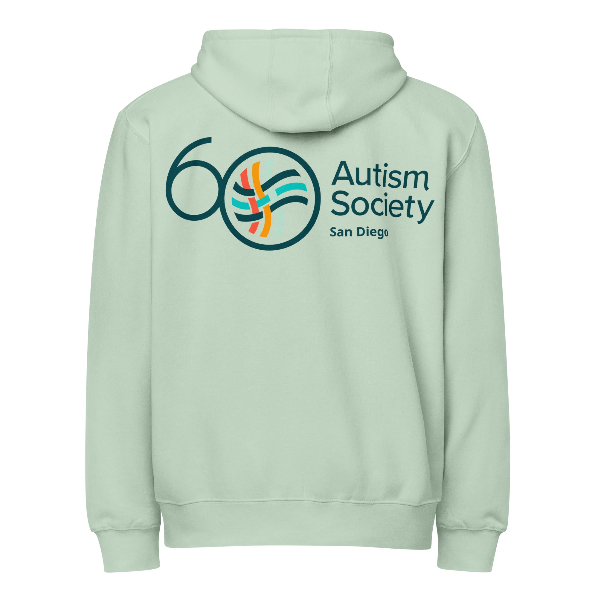 ASSD 60th Logo Zip Up Hoodie in Seafoam | Autism Society San Diego