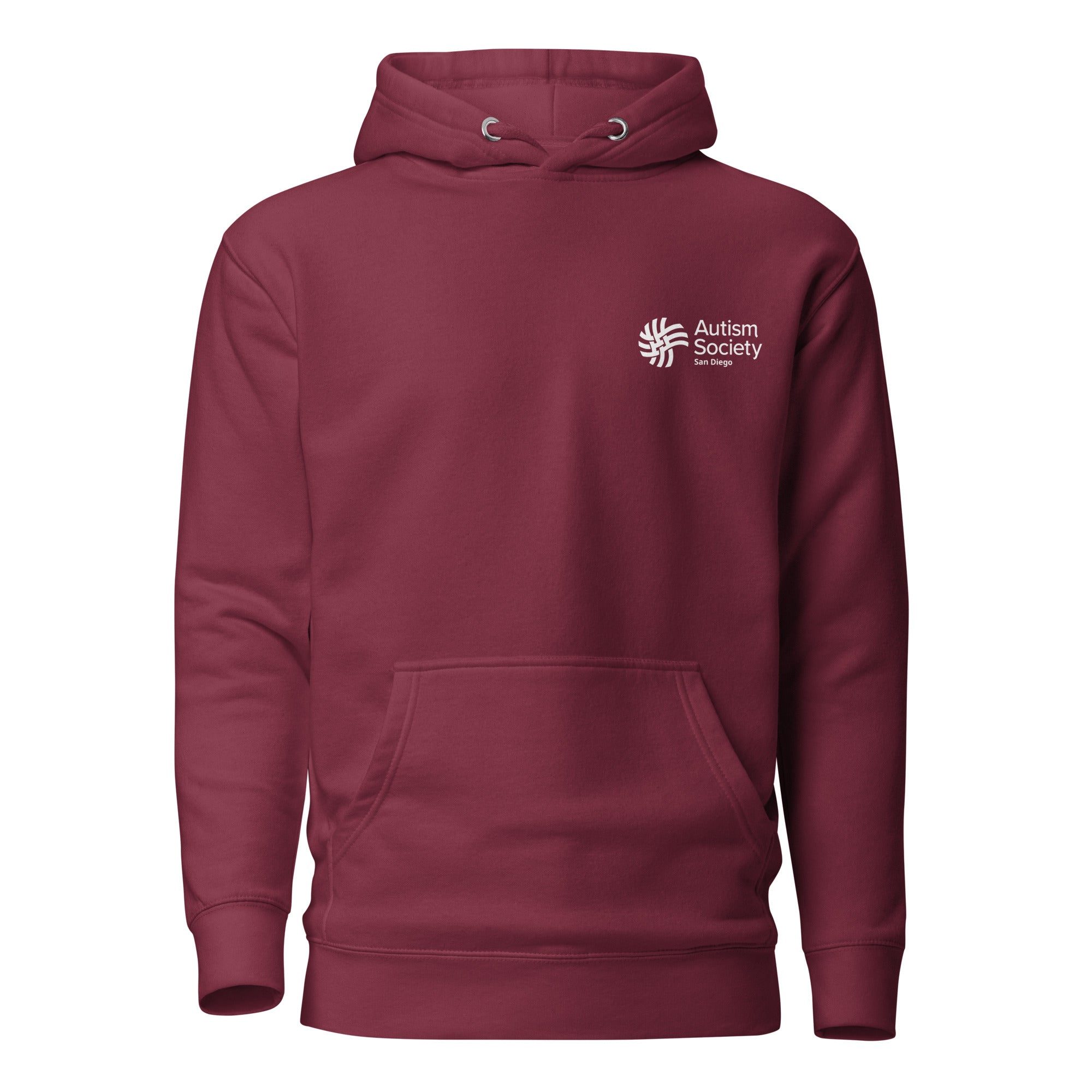 ASSD Essential Logo Unisex Hoodie in Maroon | Autism Society San Diego
