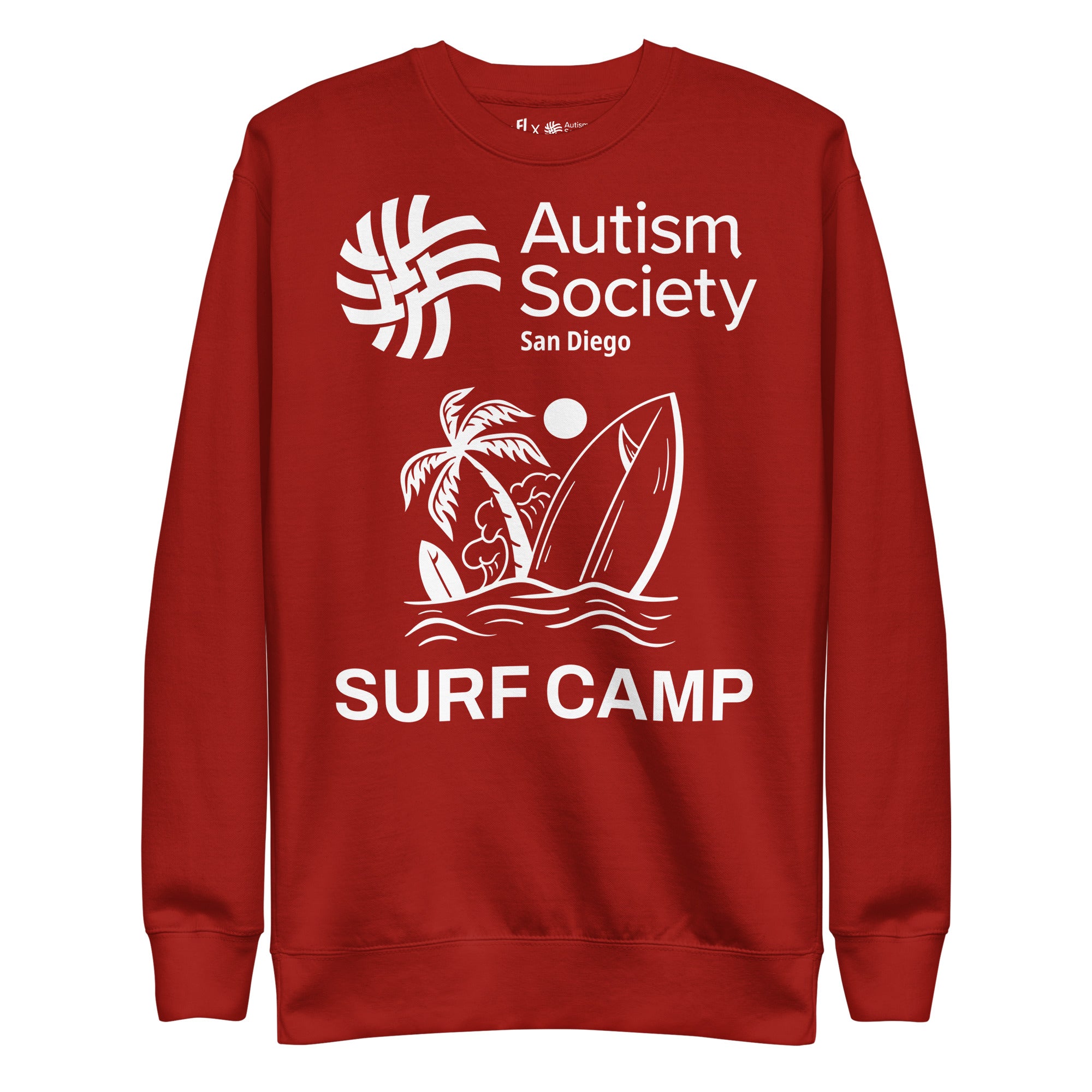 Surf Camp Unisex Sweatshirt in Cardinal | Autism Society San Diego