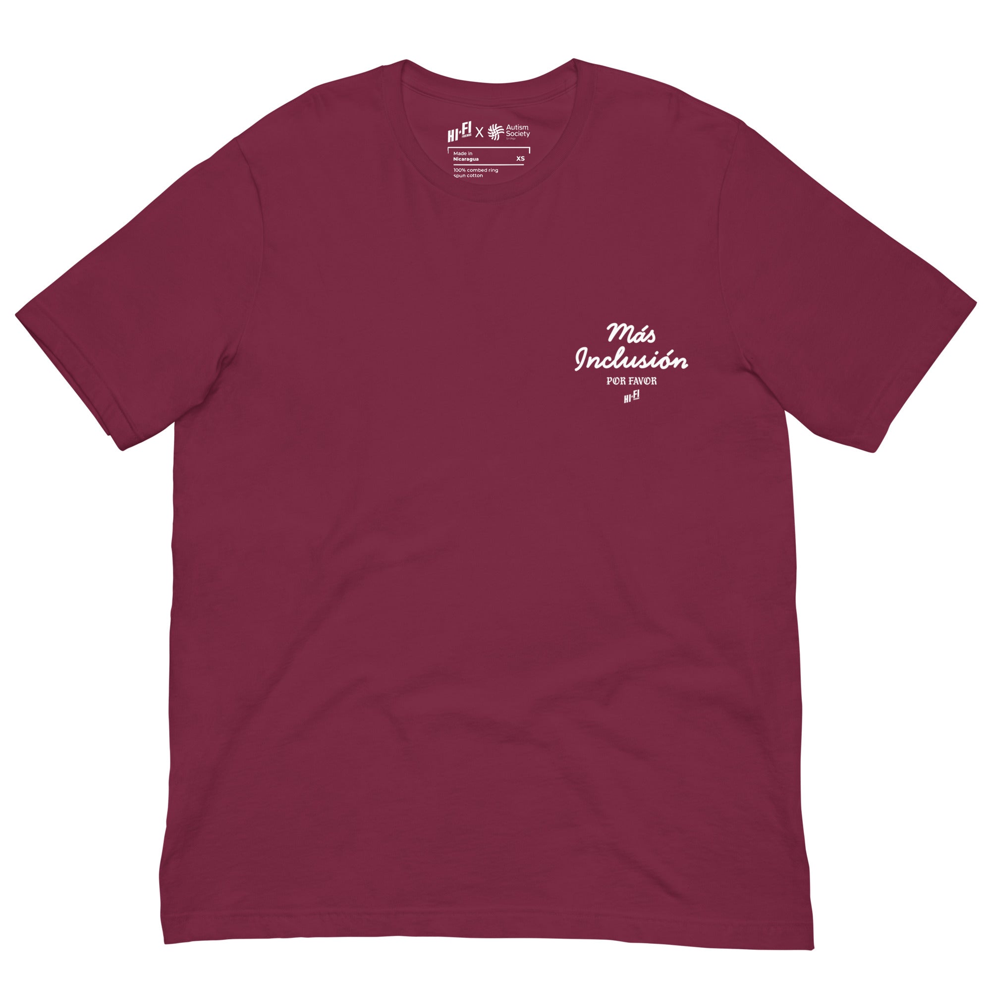 Más Inclusión Tee in Maroon | Autism Society San Diego
