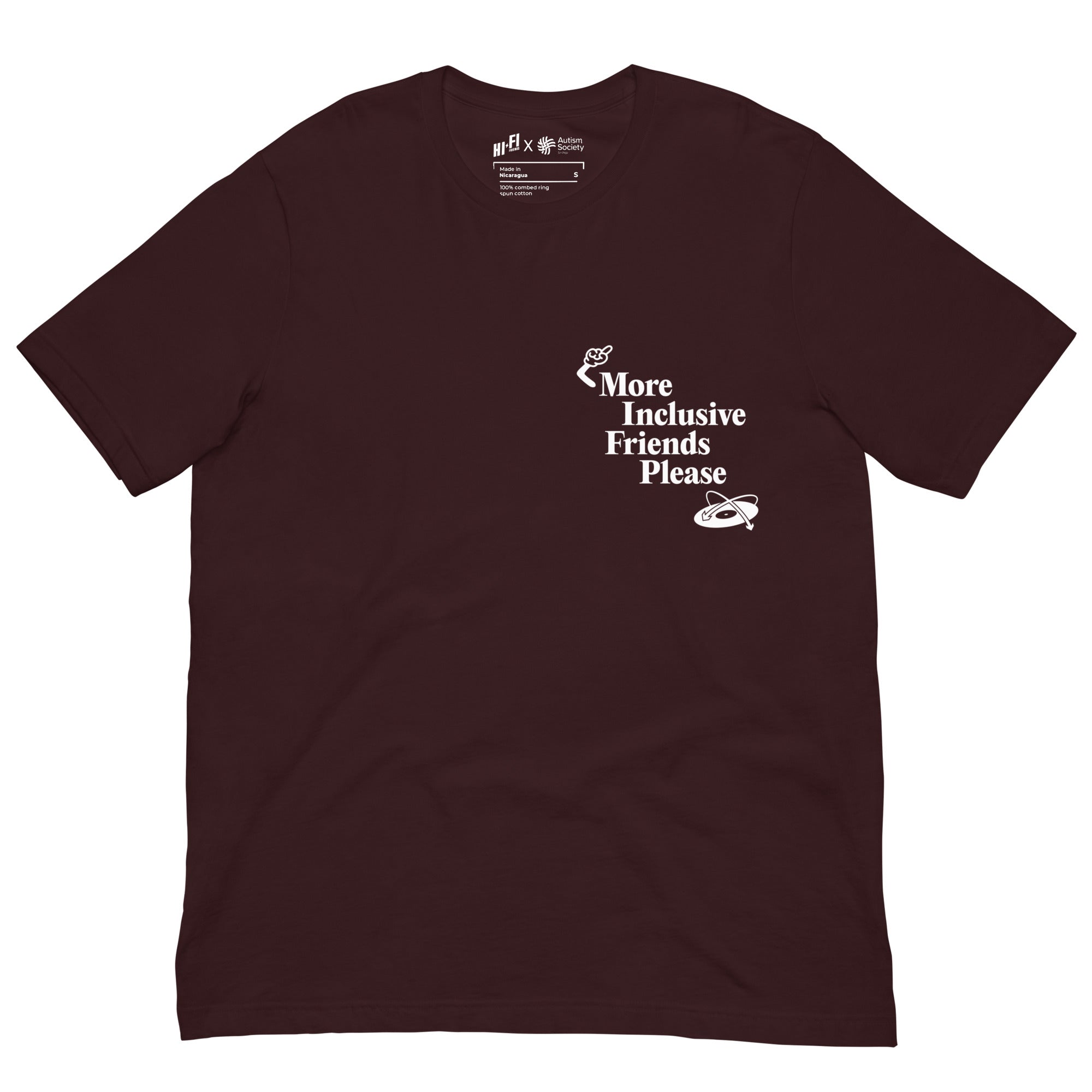 More Inclusive Friends Please Tee in Oxblood Black | Autism Society San Diego