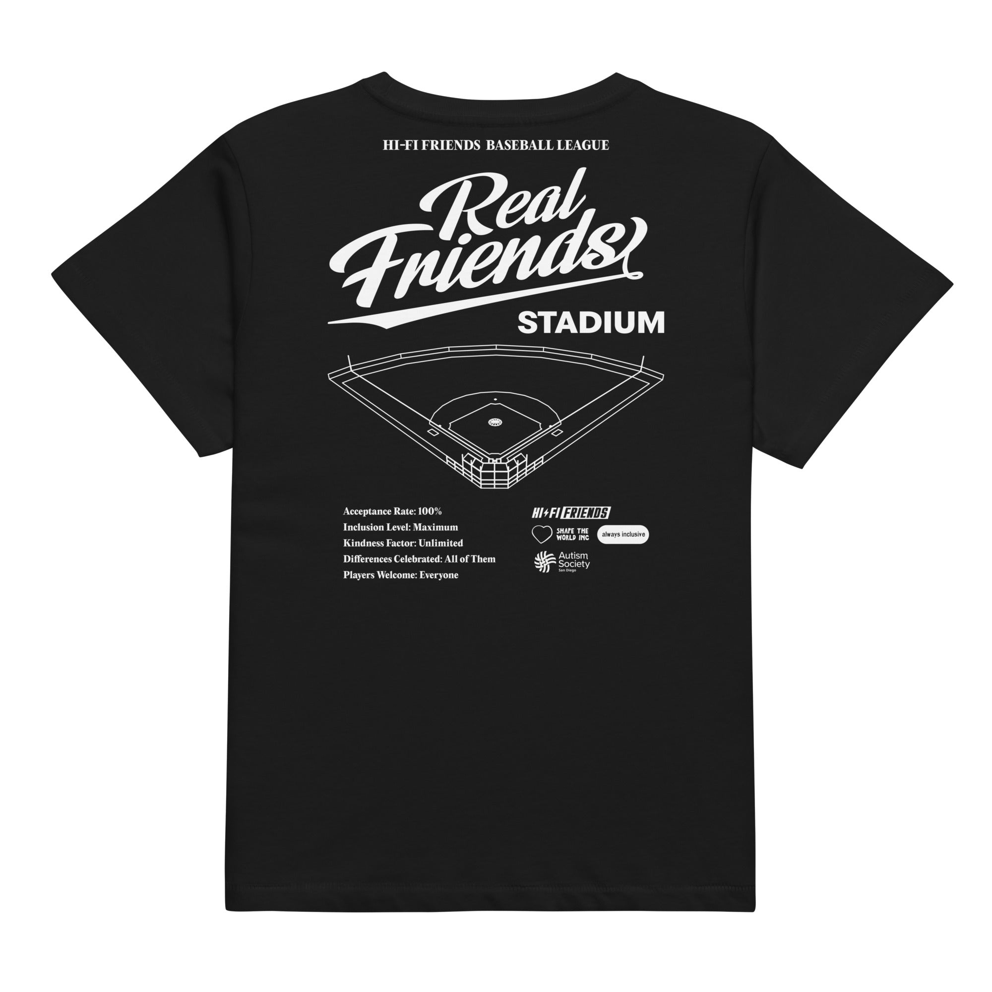 Real Friends Stadium Women's High-Waisted Tee in Black | Autism Society San Diego