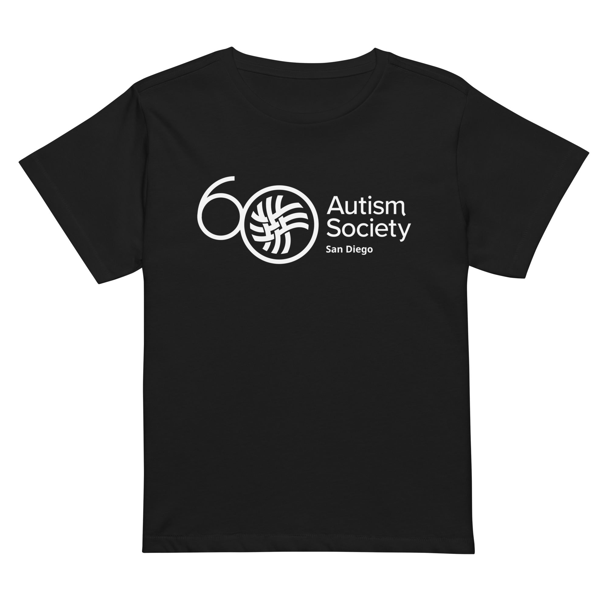 ASSD 60th Logo Women's High-Waisted Tee in Black | Autism Society San Diego