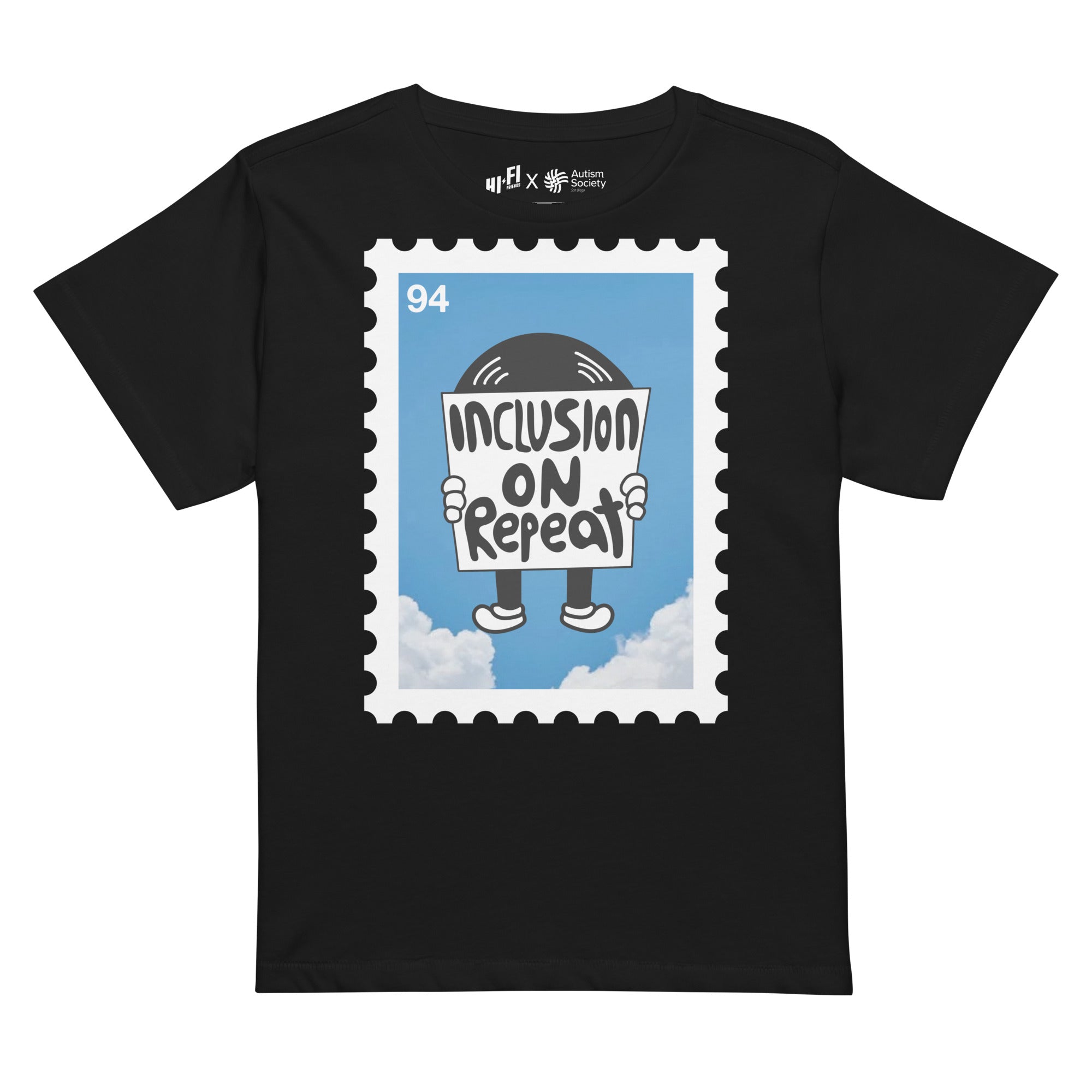 Inclusion On Repeat Women's High-Waisted Tee in Black | Autism Society San Diego