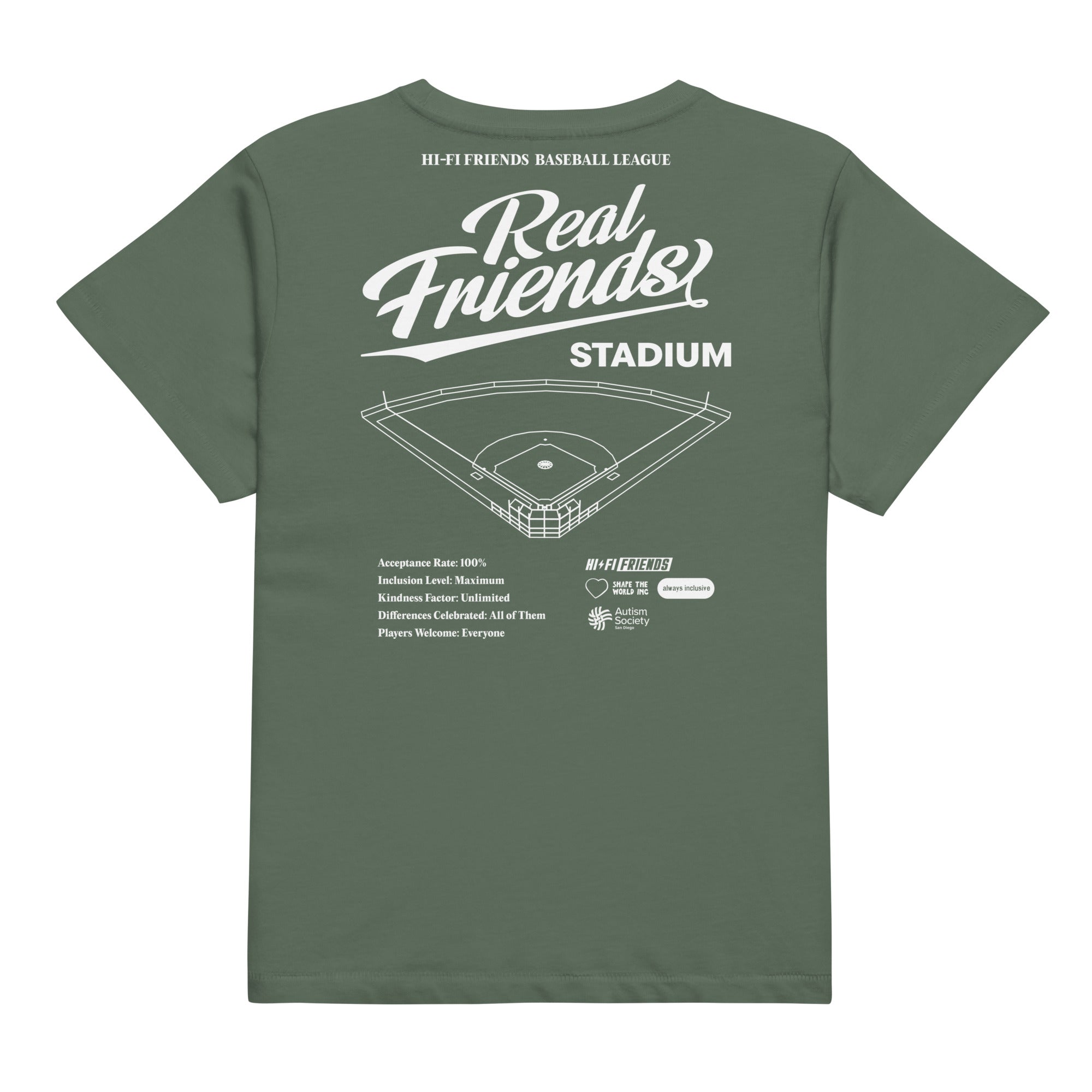 Real Friends Stadium Women's High-Waisted Tee in Pine | Autism Society San Diego