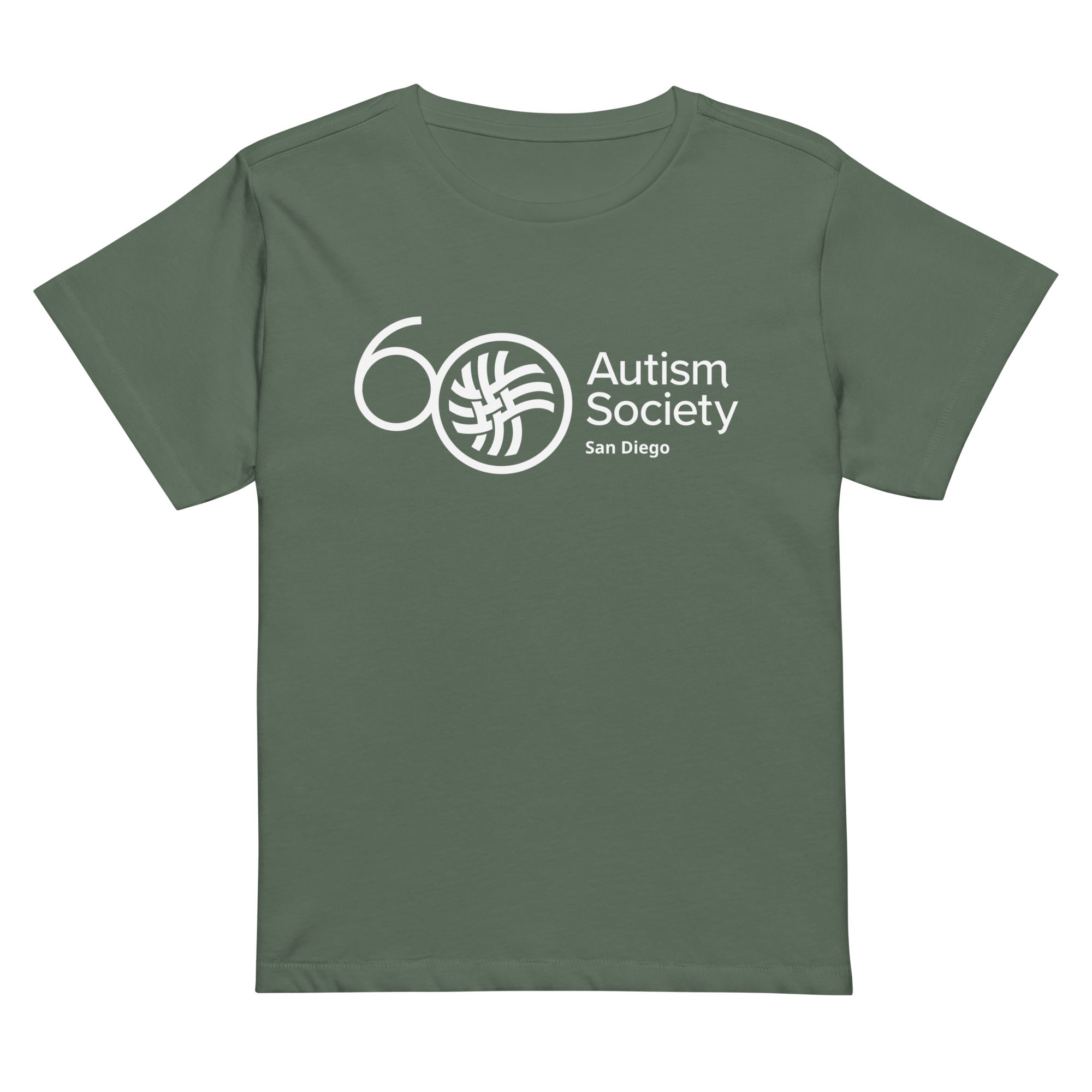 ASSD 60th Logo Women's High-Waisted Tee in Pine | Autism Society San Diego
