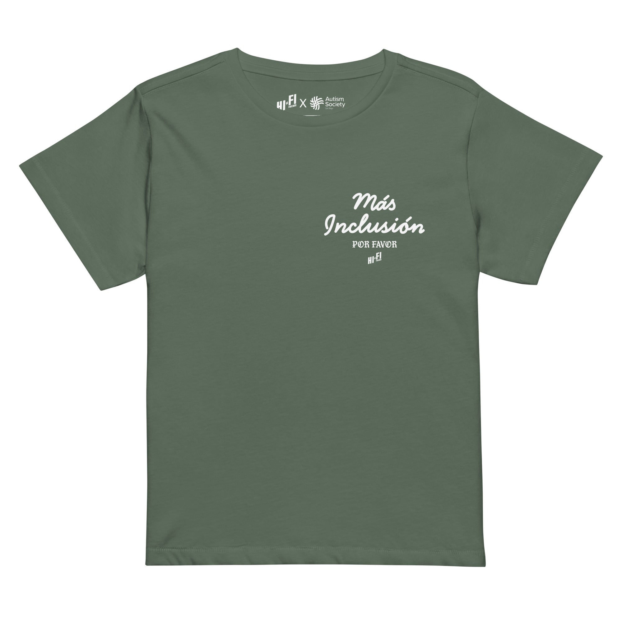 Más Inclusión Women's High-Waisted Tee in Pine | Autism Society San Diego