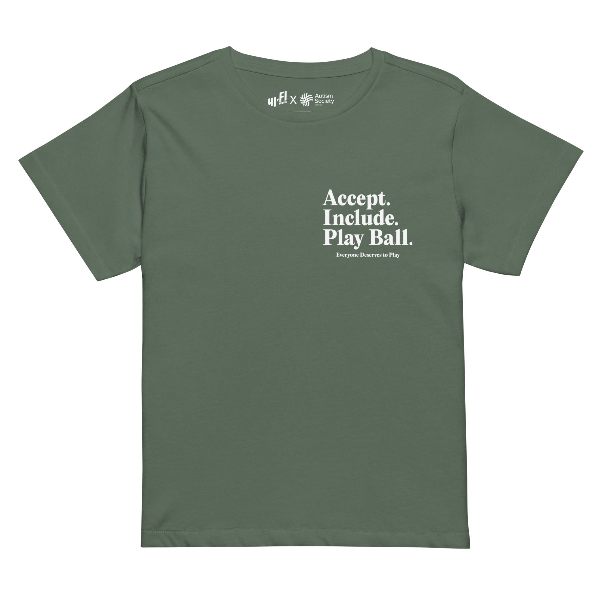 Real Friends Stadium Women's High-Waisted Tee in Pine | Autism Society San Diego