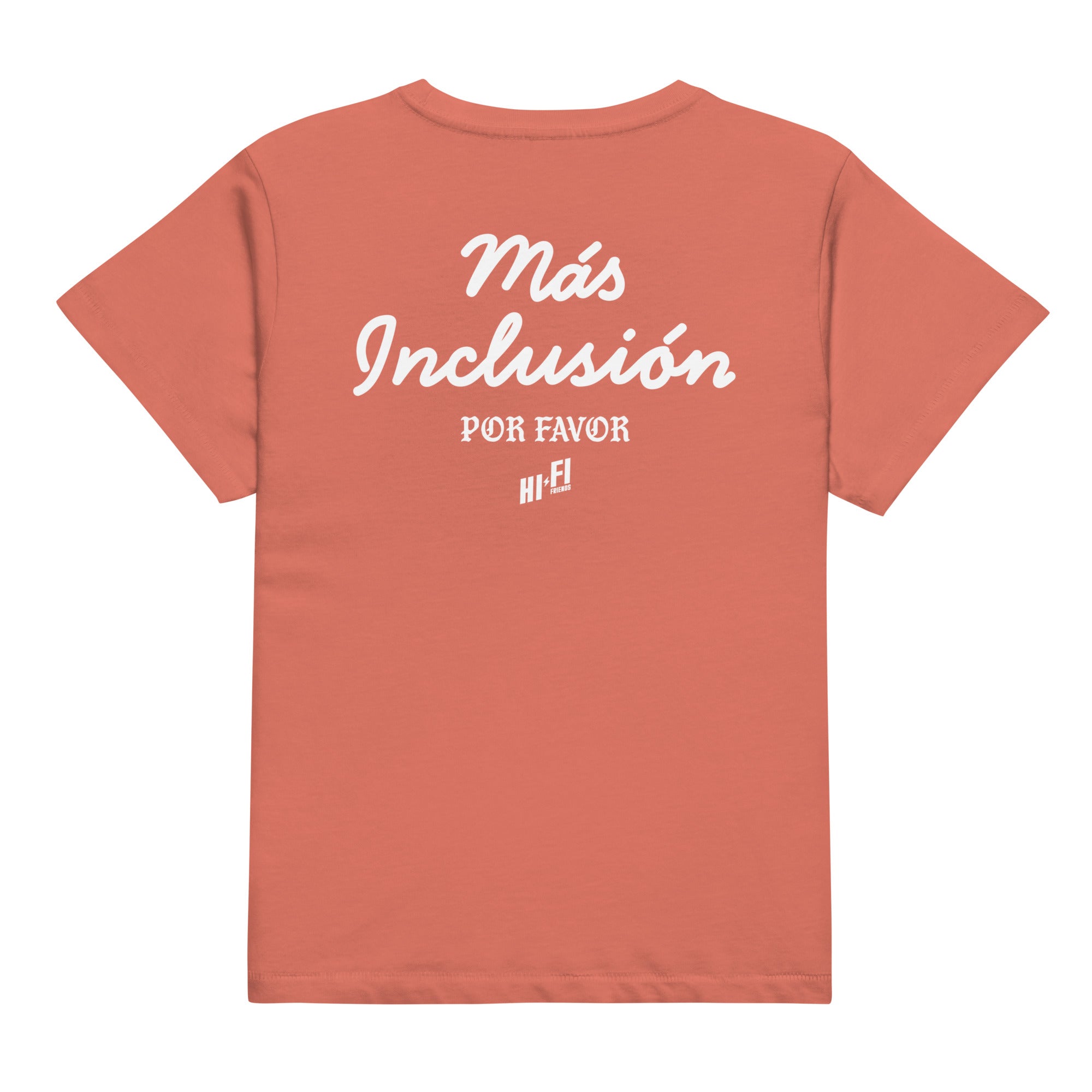Más Inclusión Women's High-Waisted Tee in Red Sorbet | Autism Society San Diego