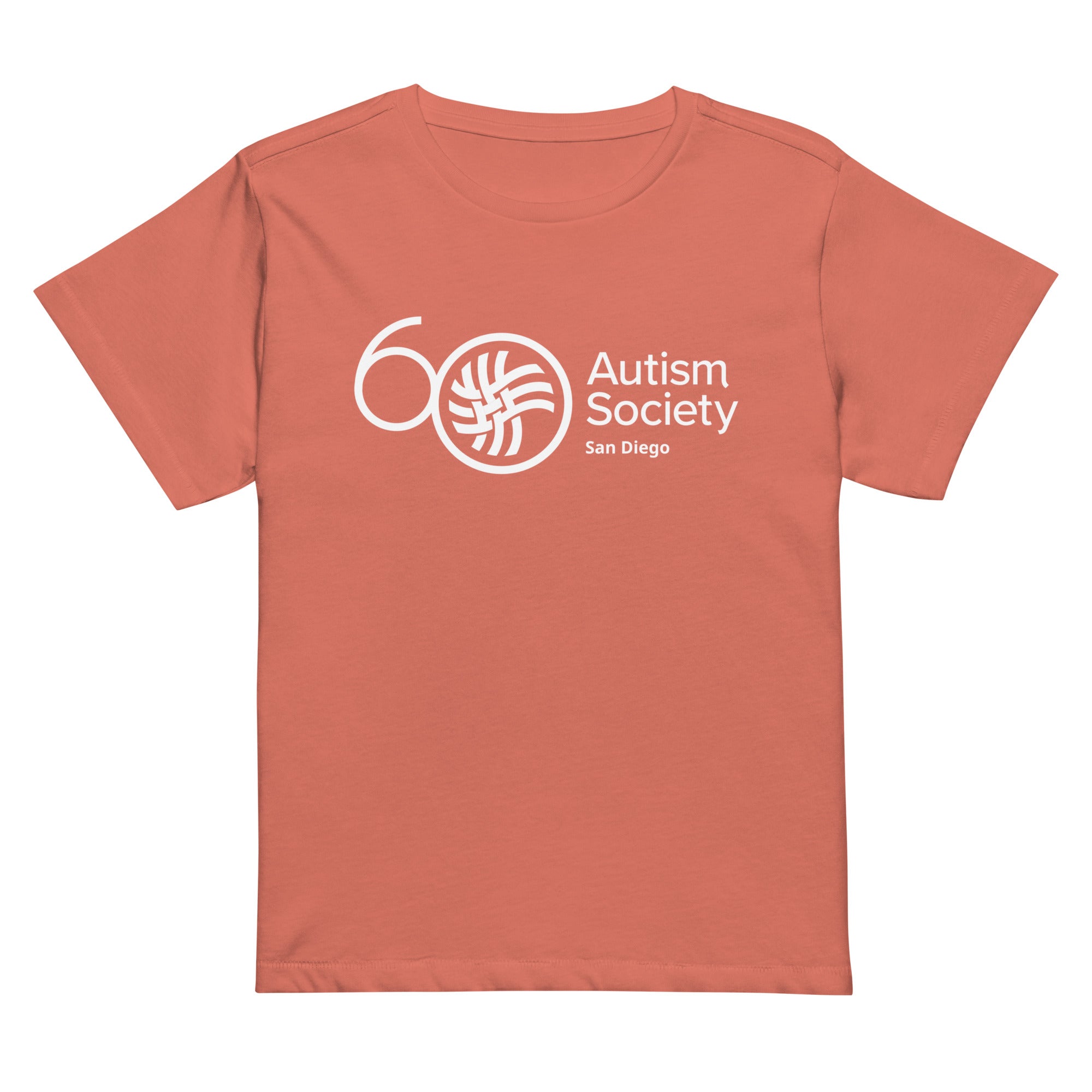 ASSD 60th Logo Women's High-Waisted Tee in Red Sorbet | Autism Society San Diego