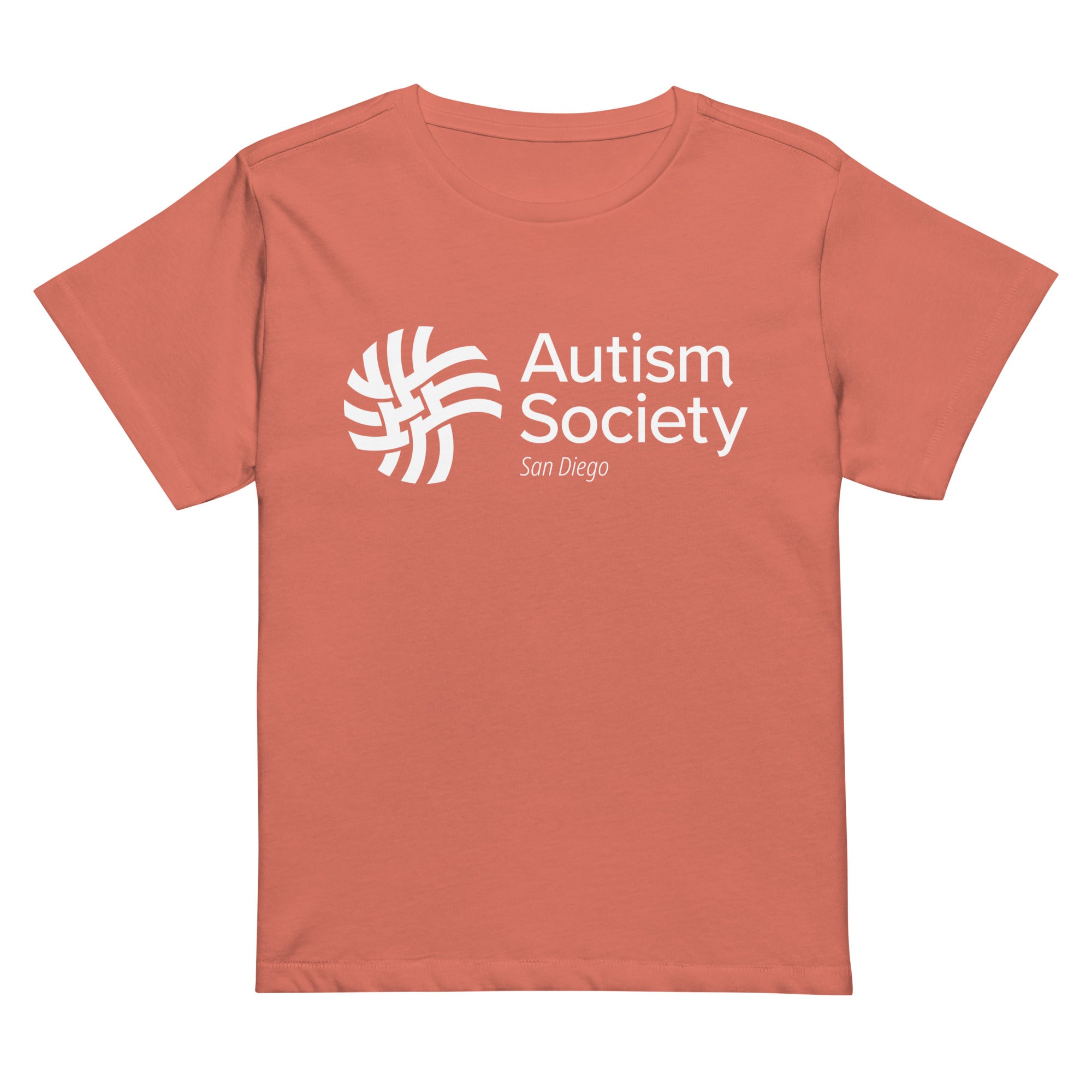 ASSD Essential Logo Women's High-Waisted Tee in Red Sorbet | Autism Society San Diego