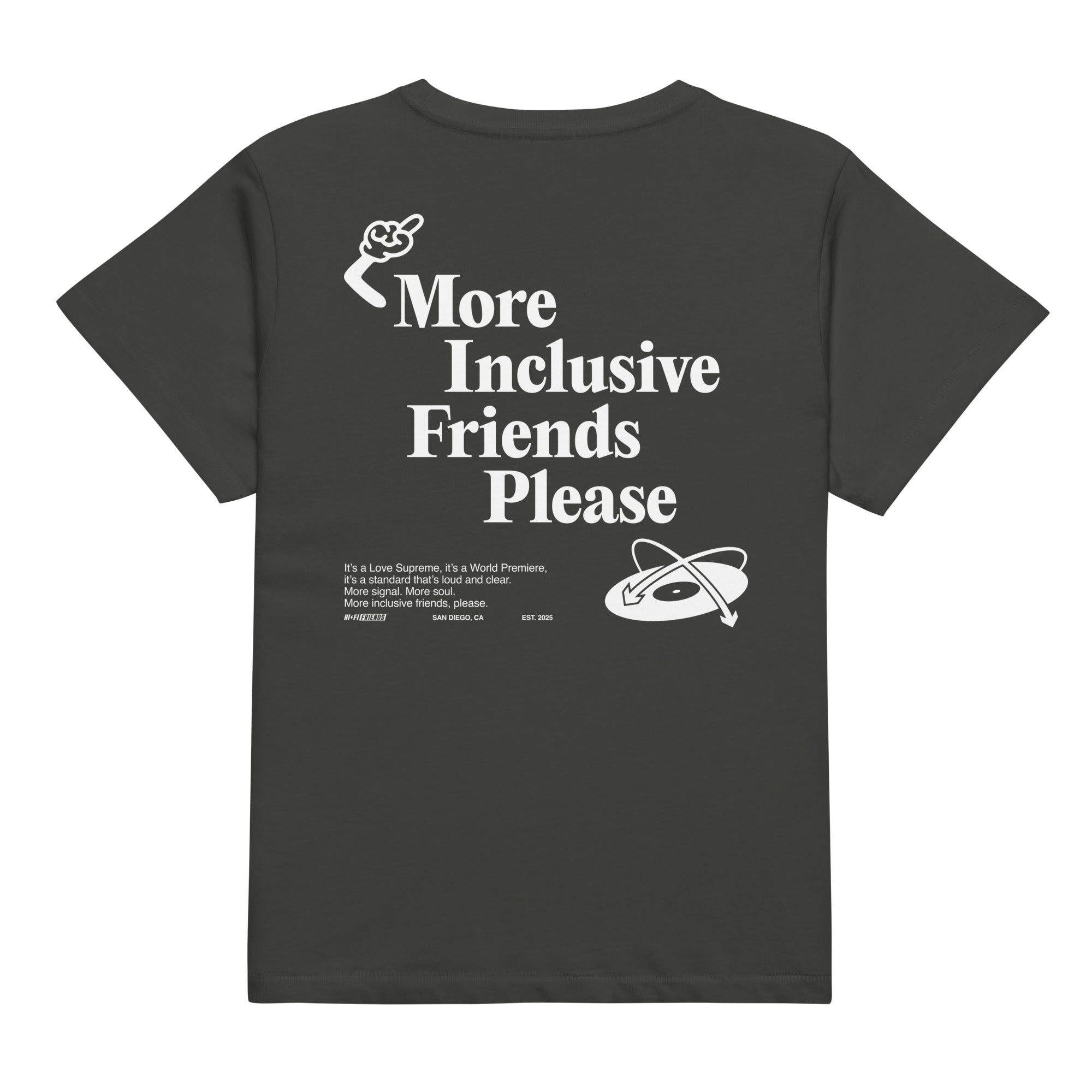 More Inclusive Friends Please Women's High-Waisted Tee in Vintage Black | Autism Society San Diego