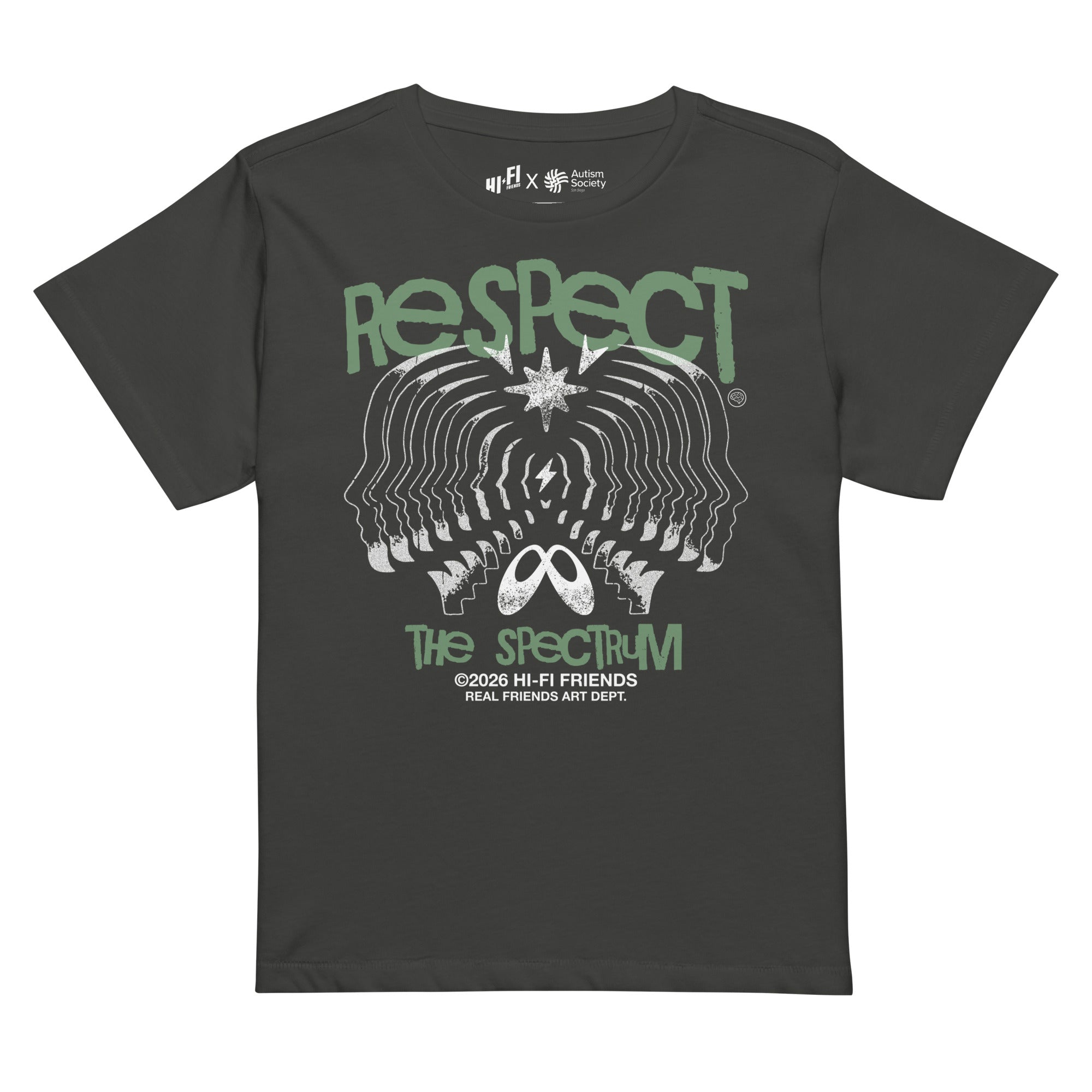 Respect The Spectrum Women's High-Waisted Tee in Vintage Black | Autism Society San Diego