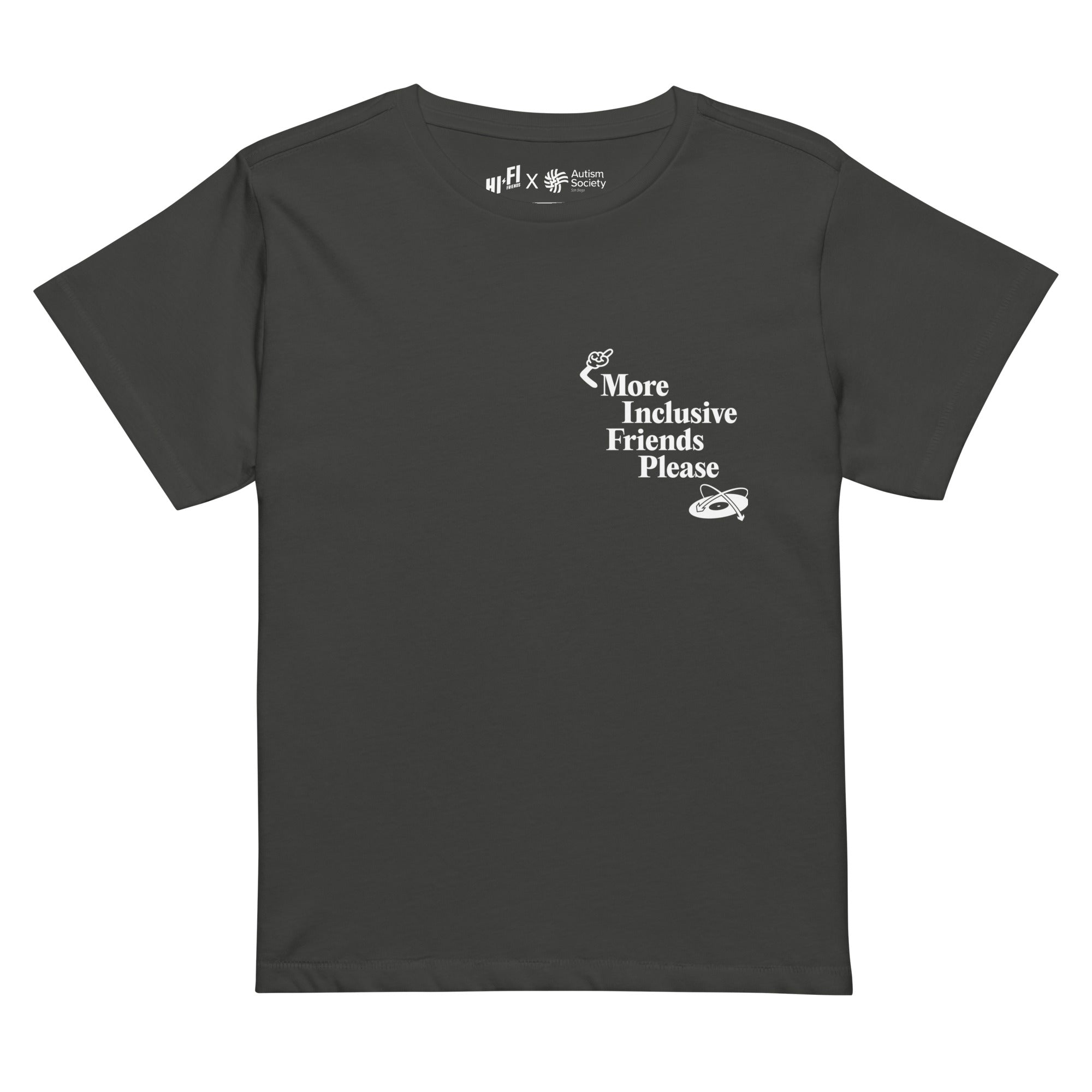More Inclusive Friends Please Women's High-Waisted Tee in Vintage Black | Autism Society San Diego