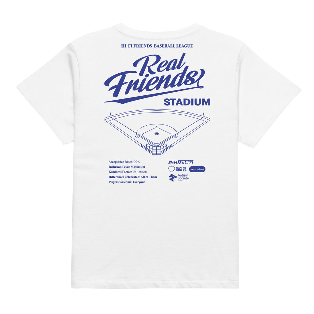 Real Friends Stadium Women's High-Waisted Tee in White | Autism Society San Diego