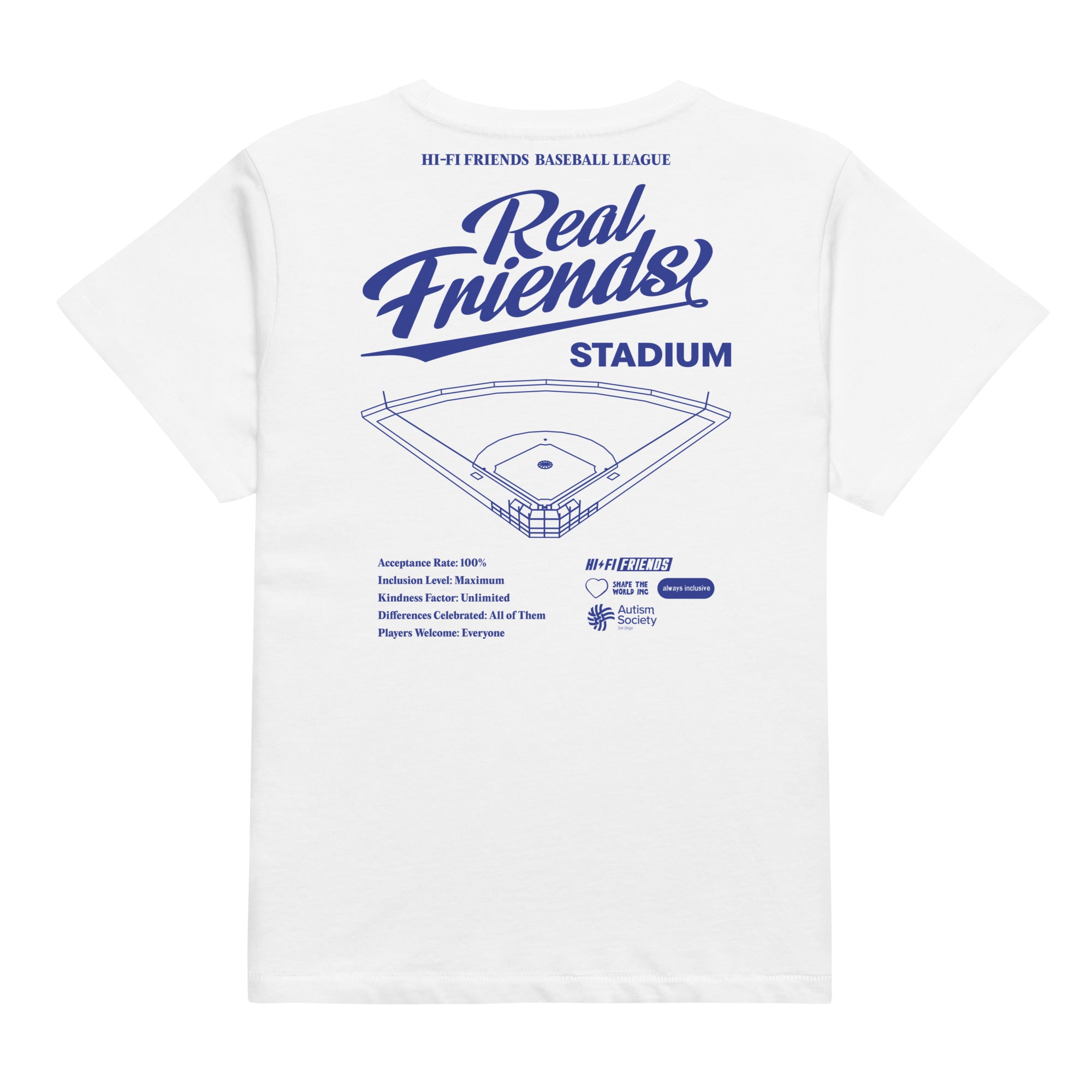 Real Friends Stadium Women's High-Waisted Tee in White | Autism Society San Diego