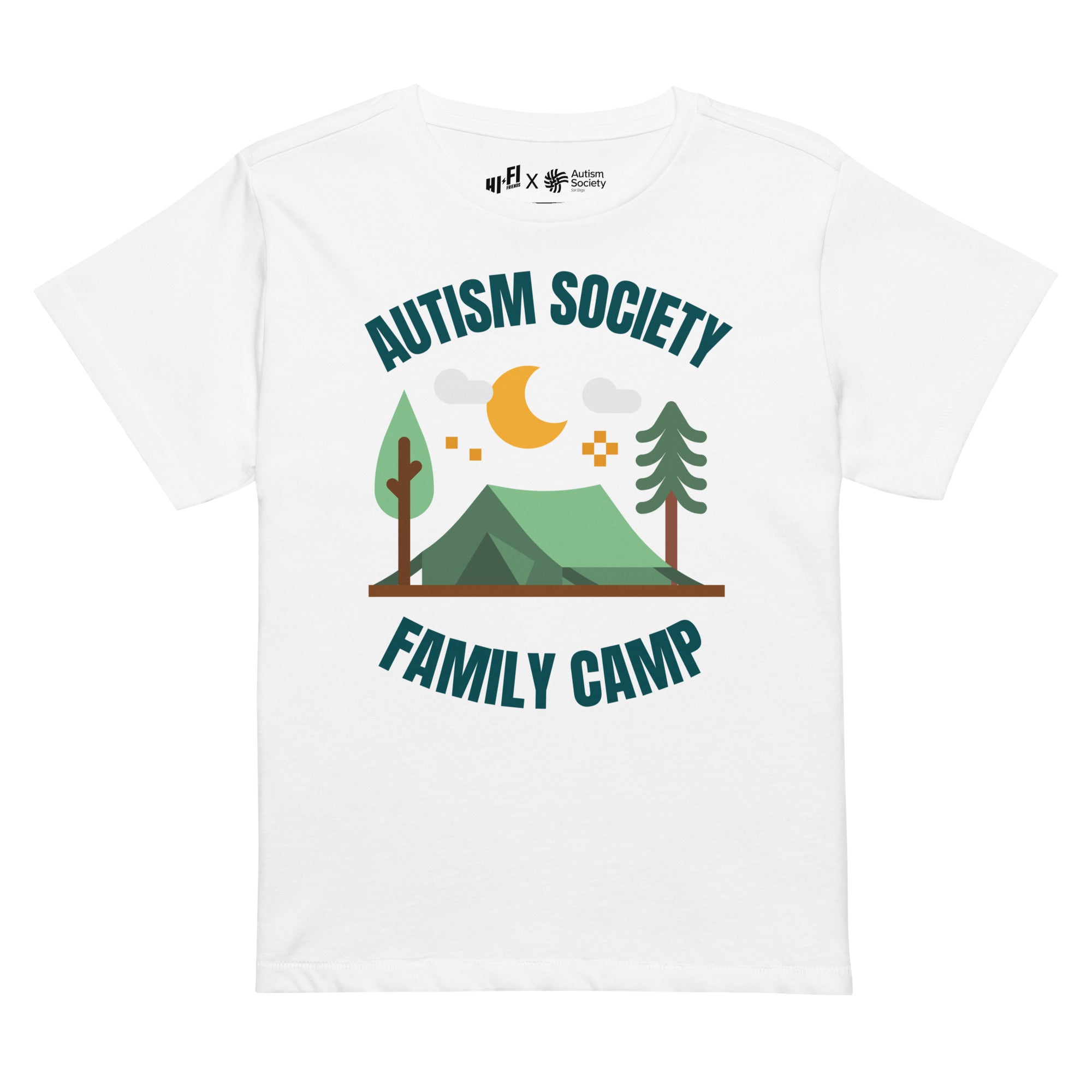 Family Camp Women's High-Waisted Tee in White | Autism Society San Diego