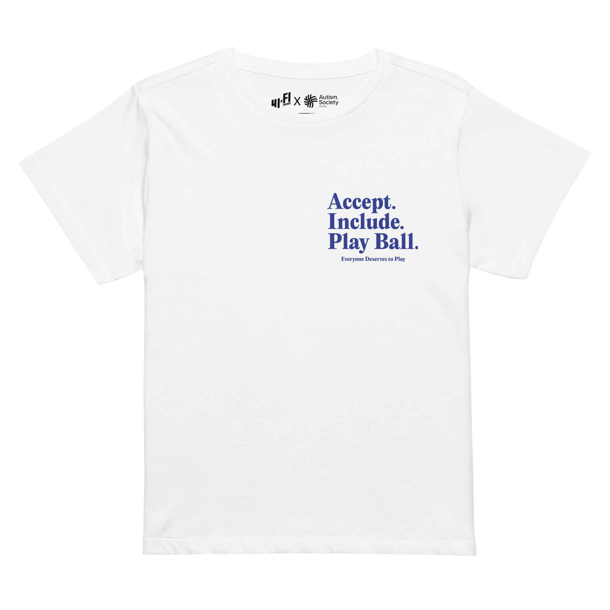 Real Friends Stadium Women's High-Waisted Tee in White | Autism Society San Diego