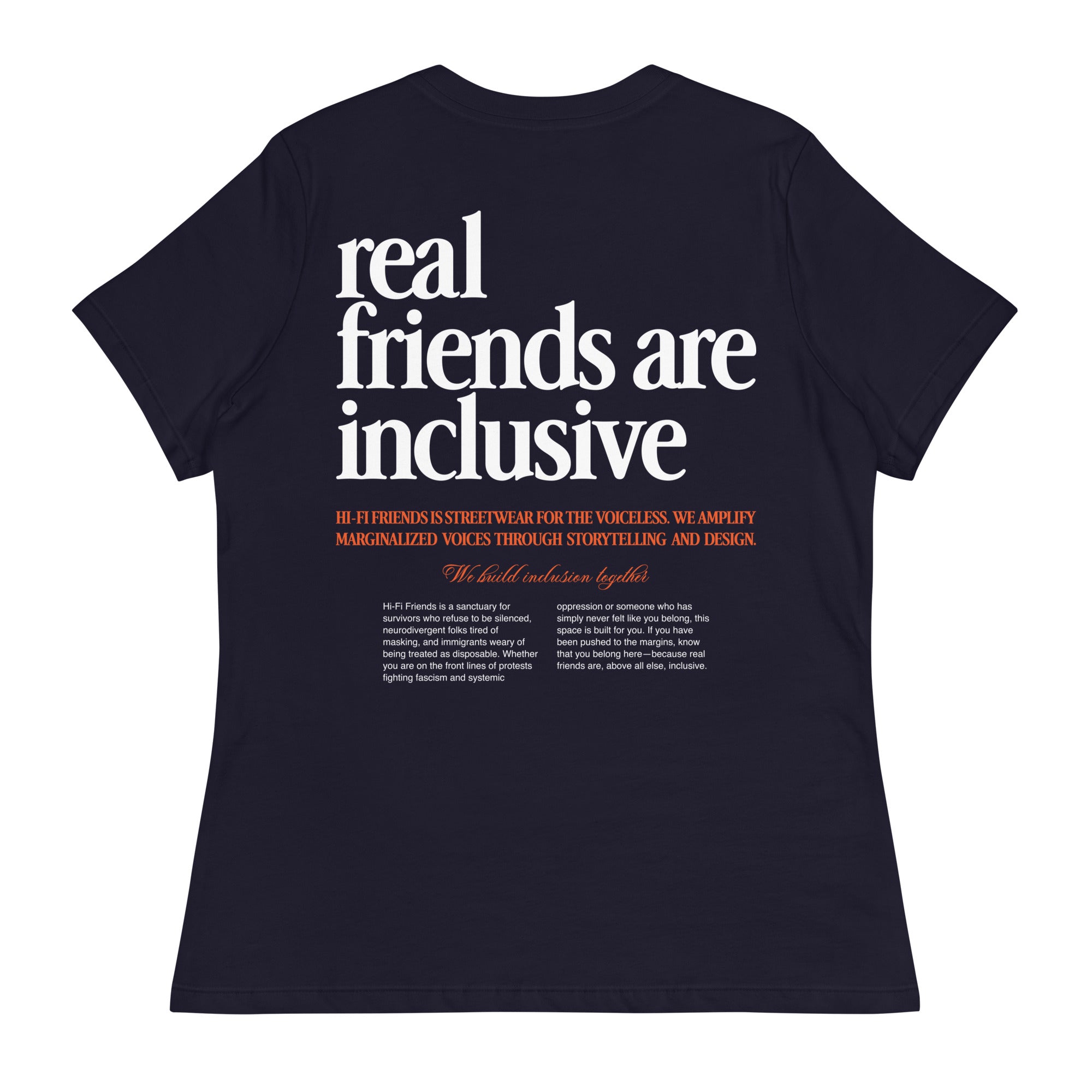 We Build Inclusion Together Women's Tee in Navy | Autism Society San Diego