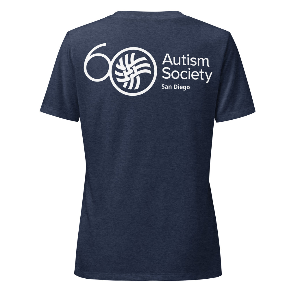ASSD 60th Logo Women's V-neck Tee in Heather Navy | Autism Society San Diego