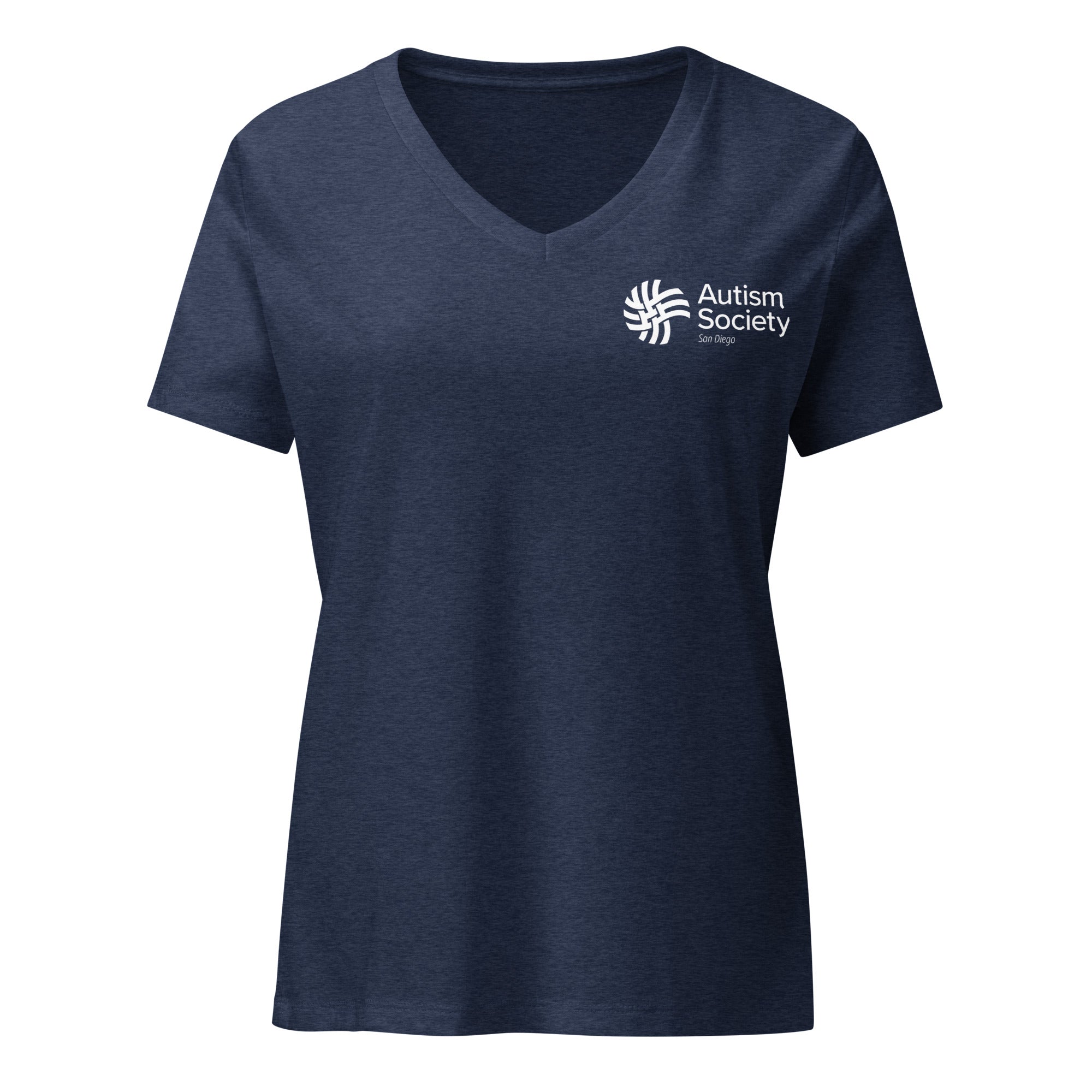 ASSD Essential Logo Women's V-neck Tee in Heather Navy | Autism Society San Diego