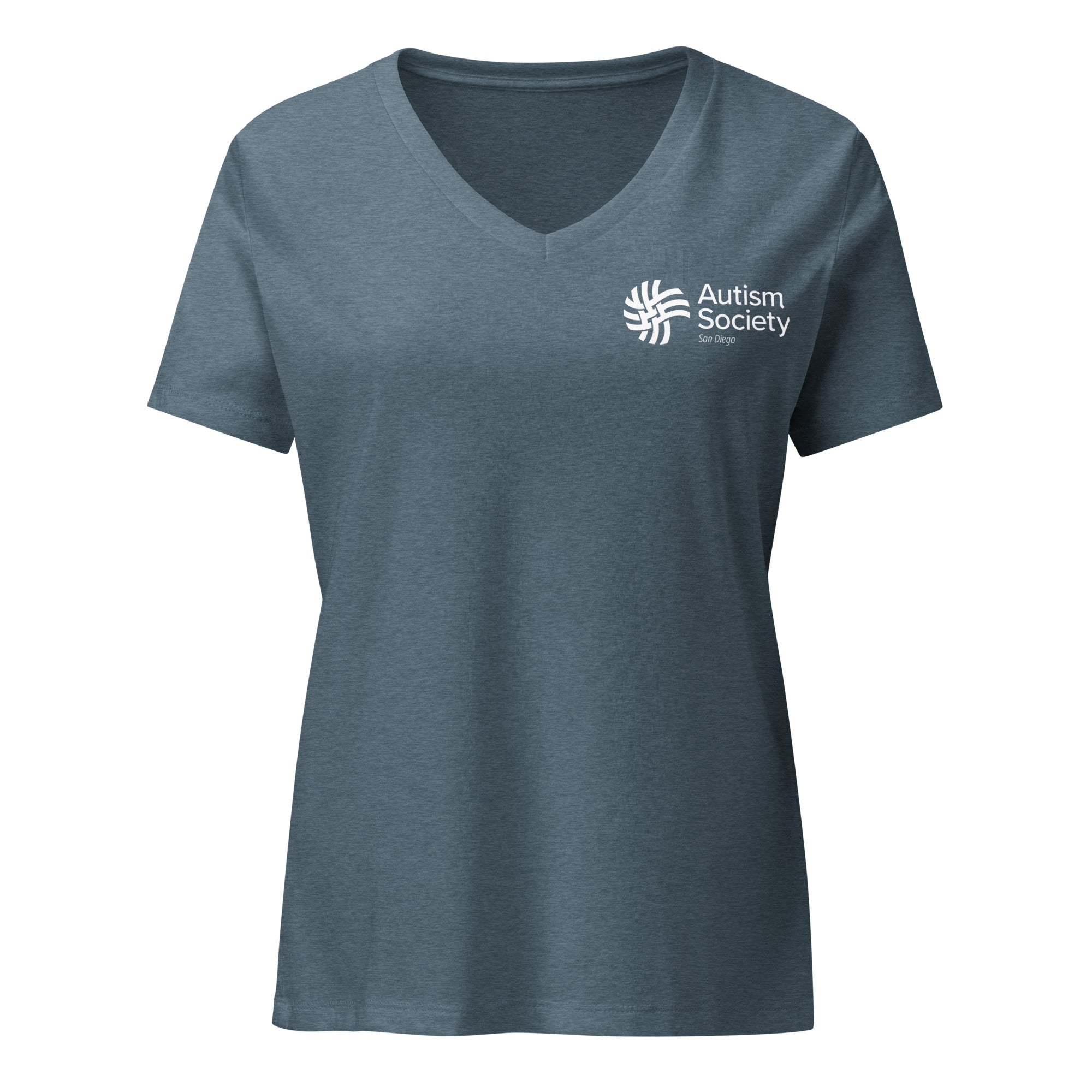 ASSD Essential Logo Women's V-neck Tee in Heather Slate | Autism Society San Diego