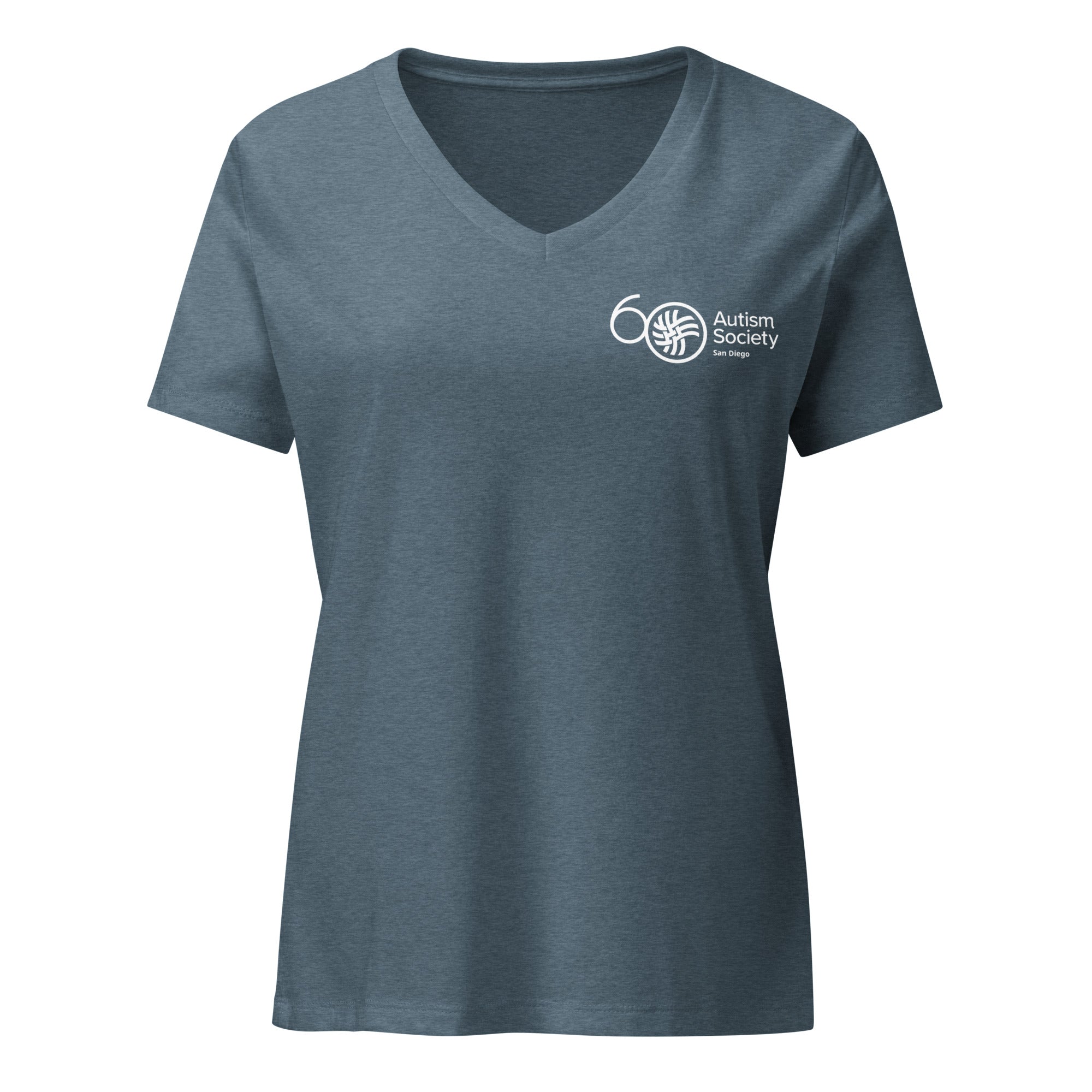 ASSD 60th Logo Women's V-neck Tee in Heather Slate | Autism Society San Diego