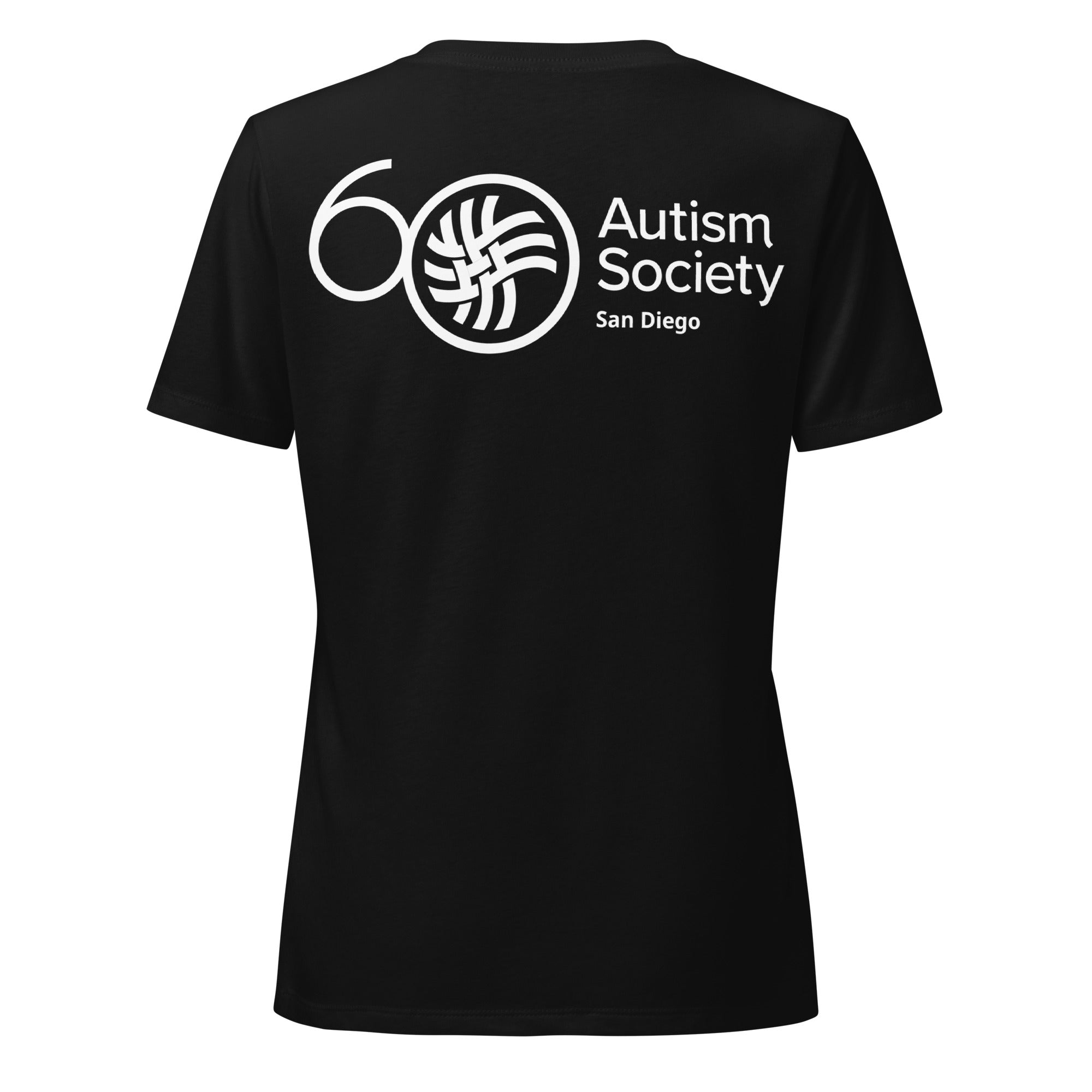 ASSD 60th Logo Women's V-neck Tee in Solid Black Blend | Autism Society San Diego