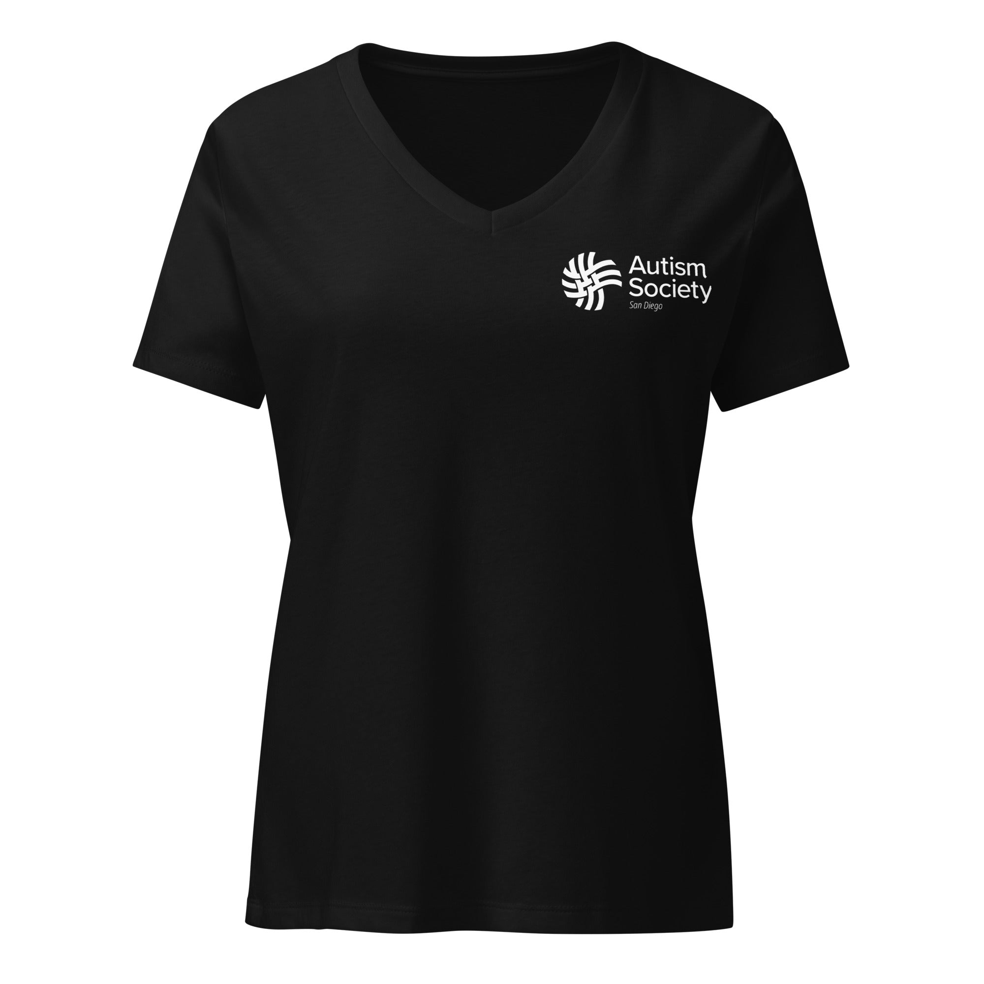 ASSD Essential Logo Women's V-neck Tee in Solid Black Blend | Autism Society San Diego