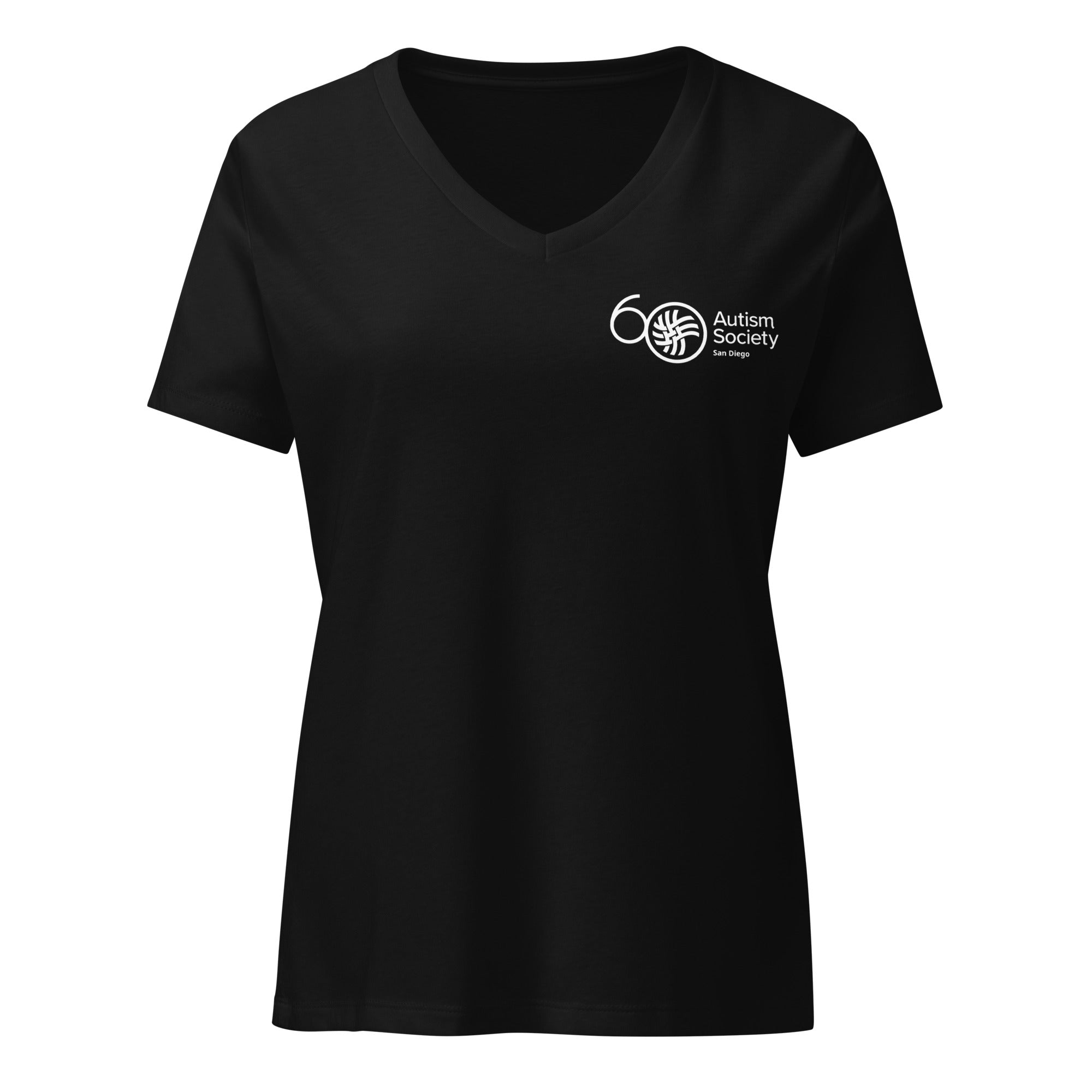 ASSD 60th Logo Women's V-neck Tee in Solid Black Blend | Autism Society San Diego