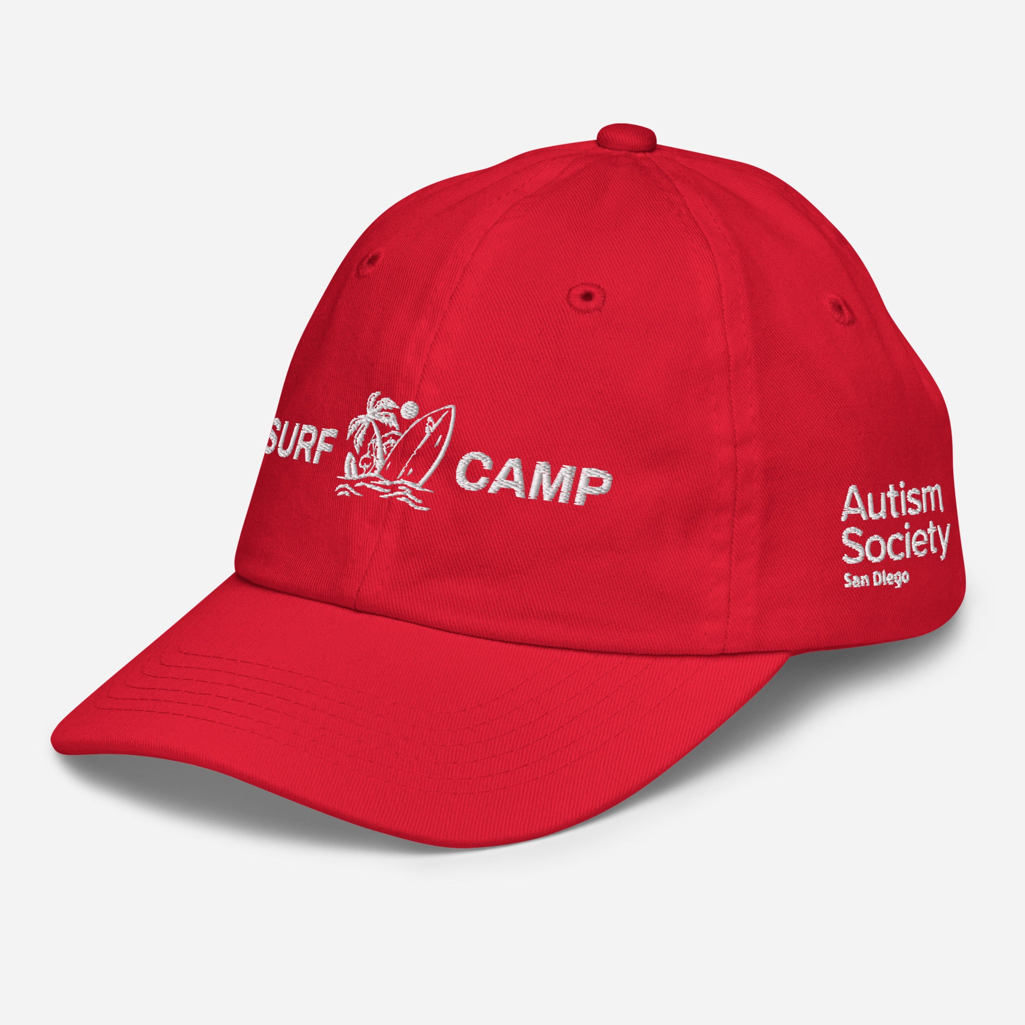 Surf Camp Youth Baseball Cap in Red | Autism Society San Diego