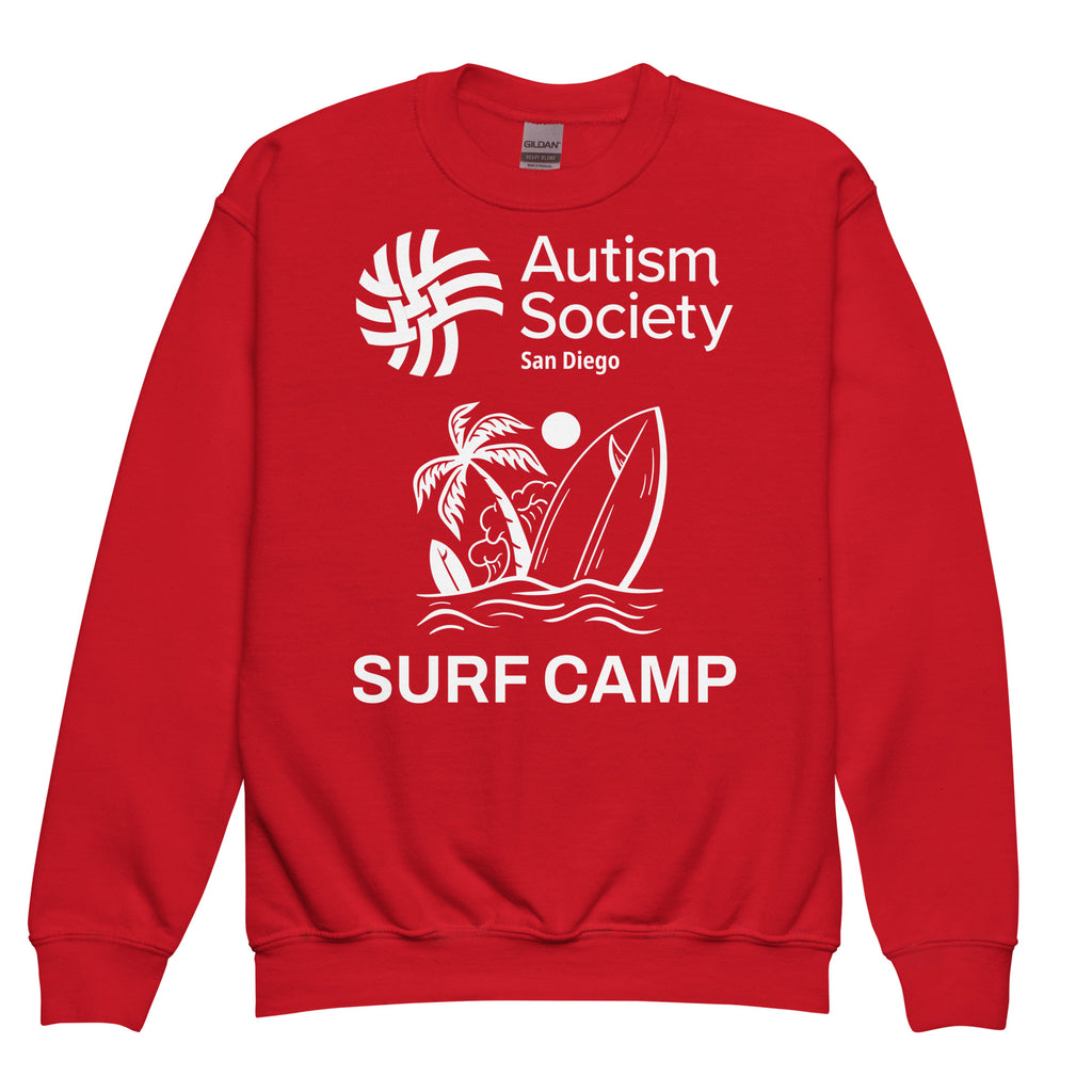 Surf Camp Youth Sweatshirt in Red | Autism Society San Diego