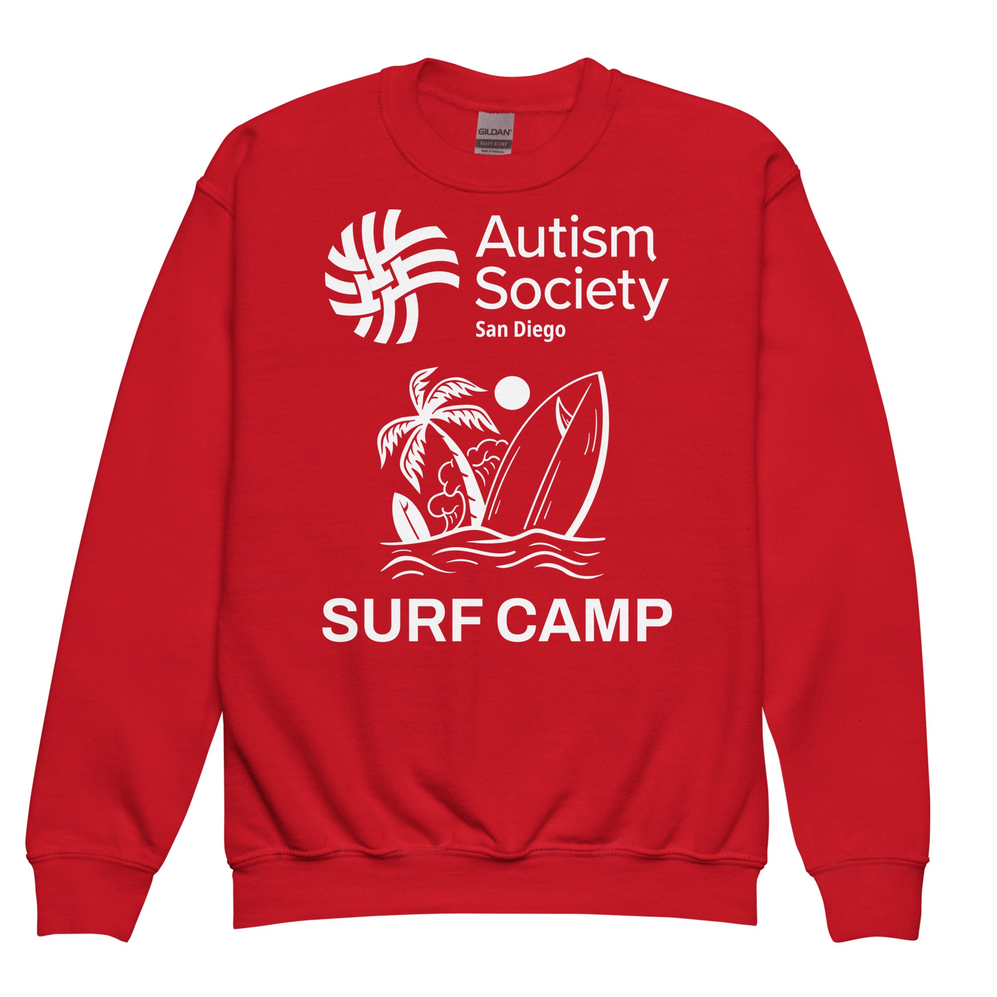 Surf Camp Youth Sweatshirt in Red | Autism Society San Diego