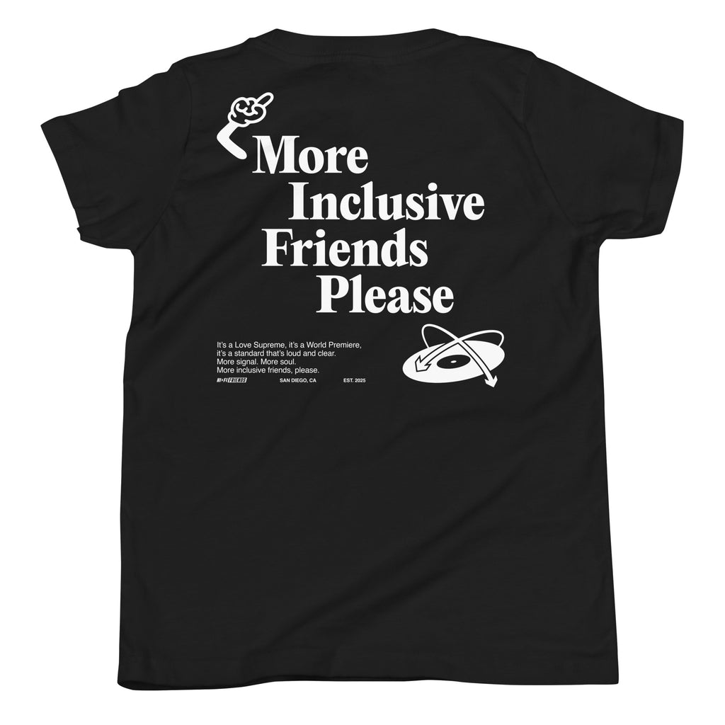 More Inclusive Friends Please Youth Tee in Black | Autism Society San Diego