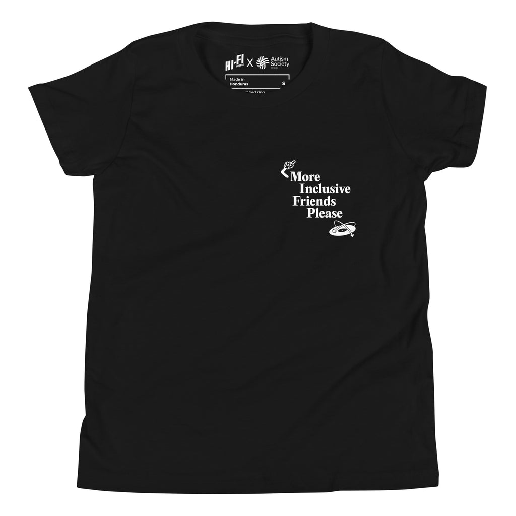 More Inclusive Friends Please Youth Tee in Black | Autism Society San Diego