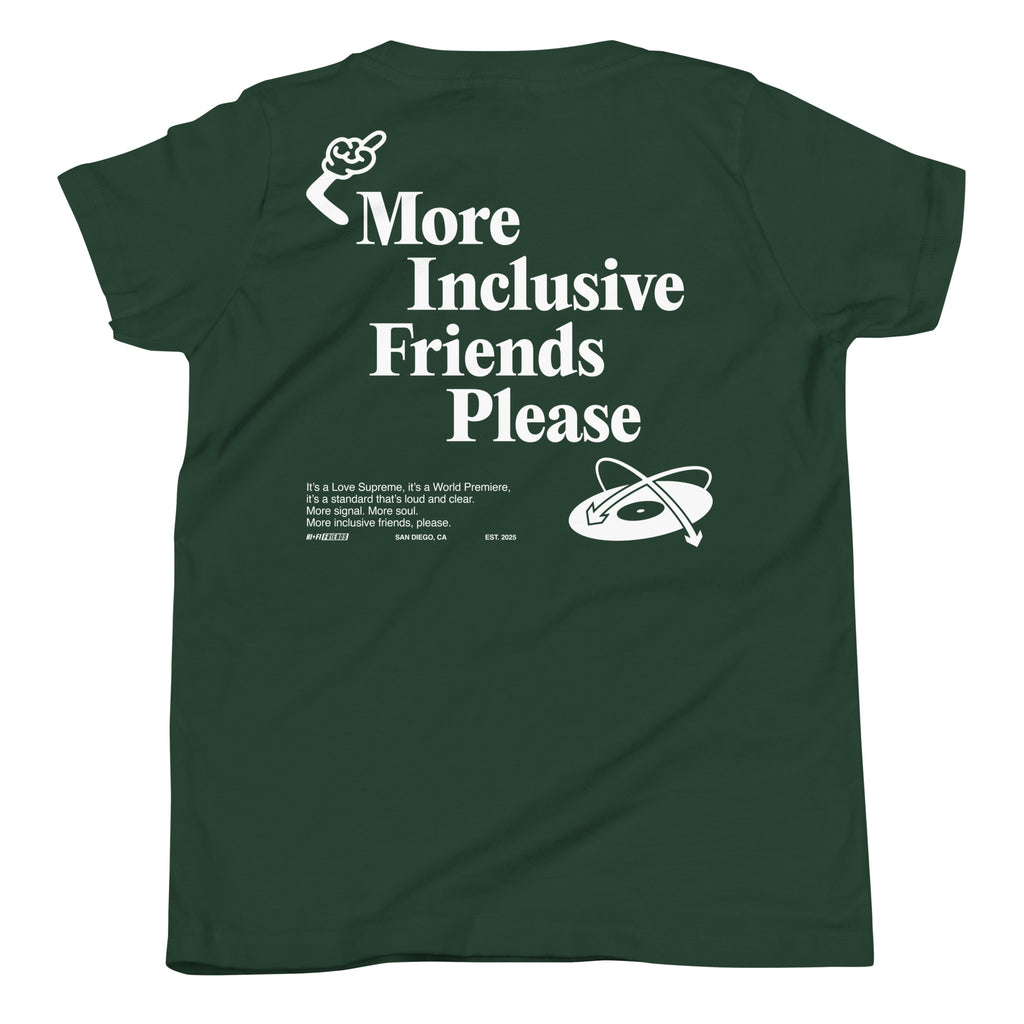 More Inclusive Friends Please Youth Tee in Forest | Autism Society San Diego