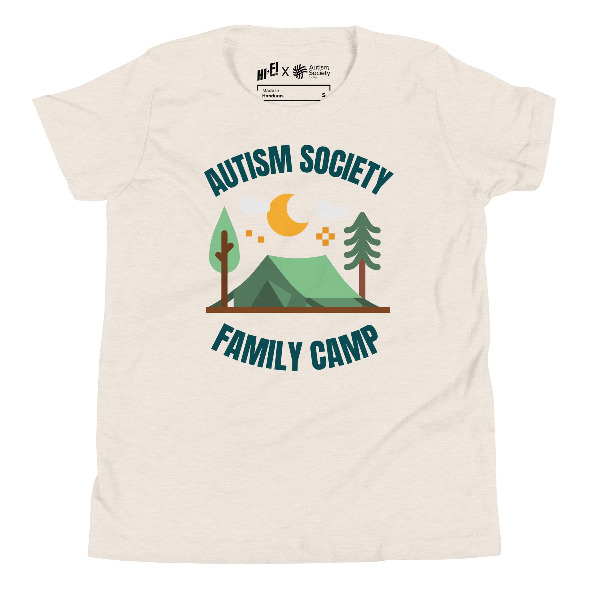 Family Camp Youth Tee in Heather Dust | Autism Society San Diego
